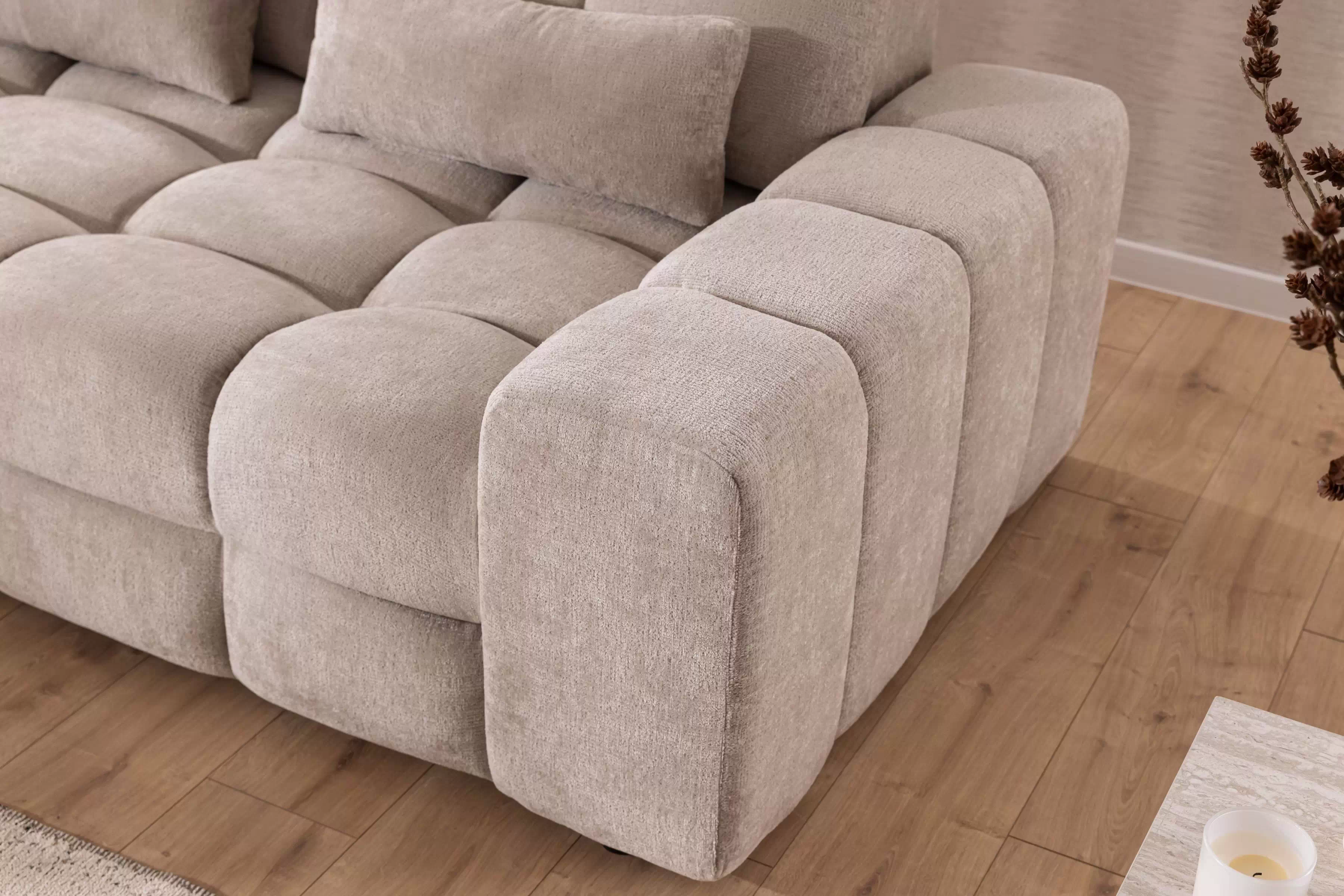 Rohová pohovka Magnelio Prestige L levá s elektrickým výsuvem sedáku - béžový szenil Perfect Harmony 07 Rohová sedací souprava levá Magnelio Prestige L z elektricky wysuwanym sedadlem - béžová šenil Perfect harmony 07