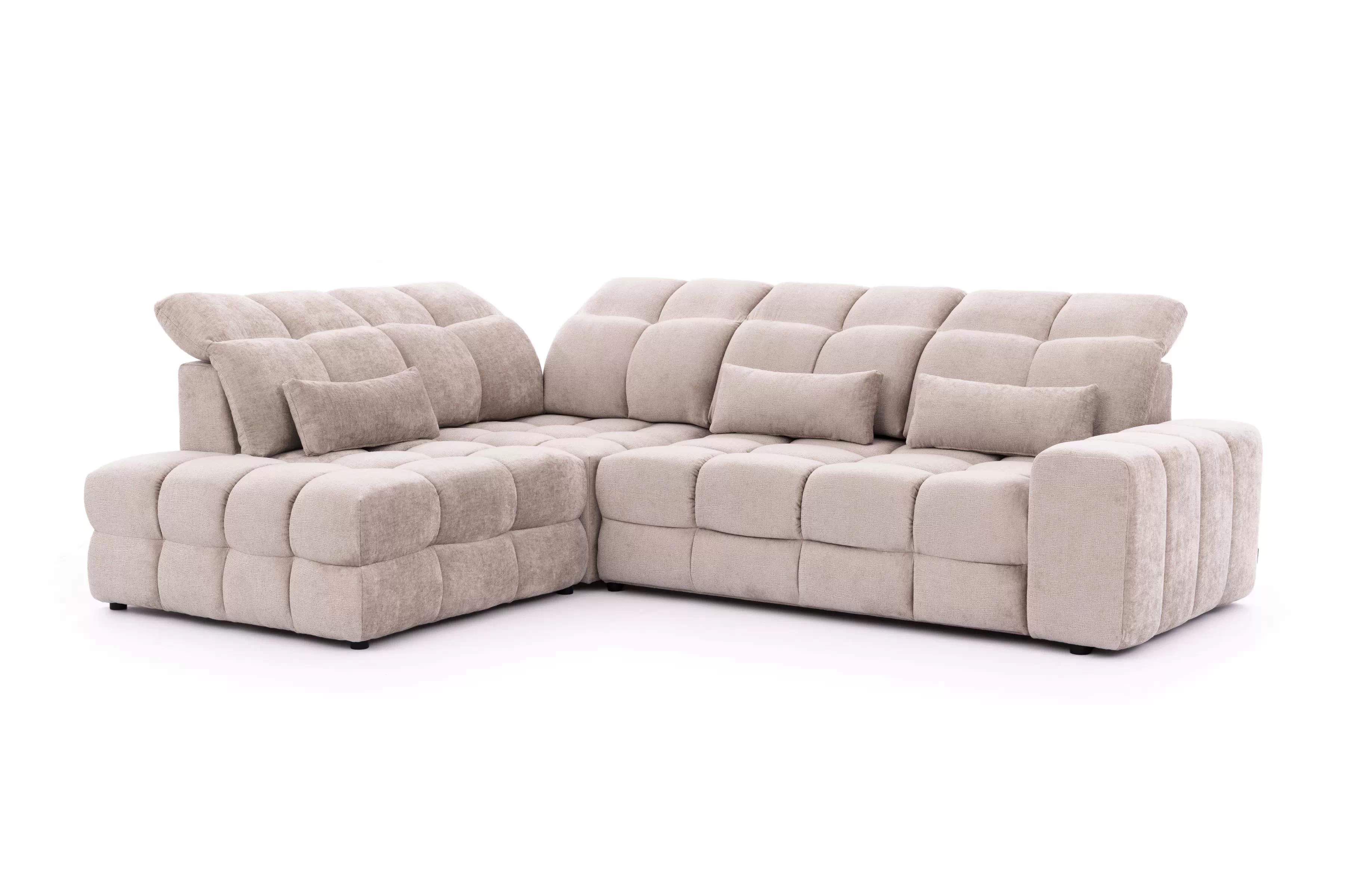 Rohová pohovka Magnelio Prestige L levá s elektrickým výsuvem sedáku - béžový szenil Perfect Harmony 07 Rohová sedací souprava levá Magnelio Prestige L z elektricky wysuwanym sedadlem - béžová šenil Perfect harmony 07