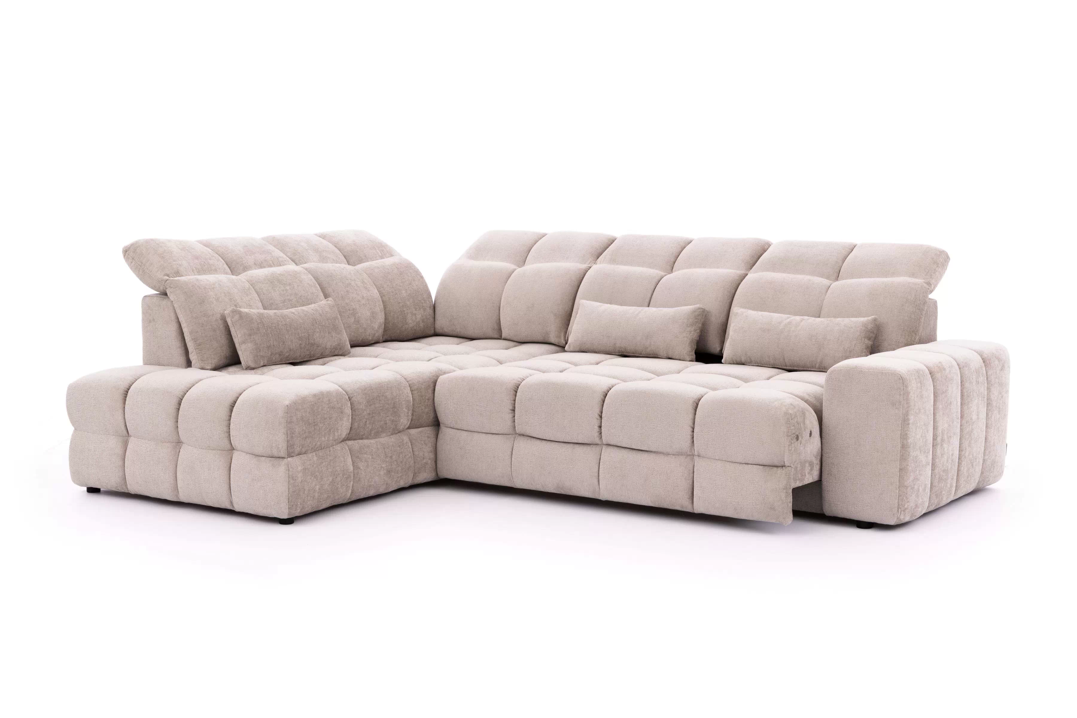 Rohová pohovka Magnelio Prestige L levá s elektrickým výsuvem sedáku - béžový szenil Perfect Harmony 07 Rohová sedací souprava levá Magnelio Prestige L z elektricky wysuwanym sedadlem - béžová šenil Perfect harmony 07