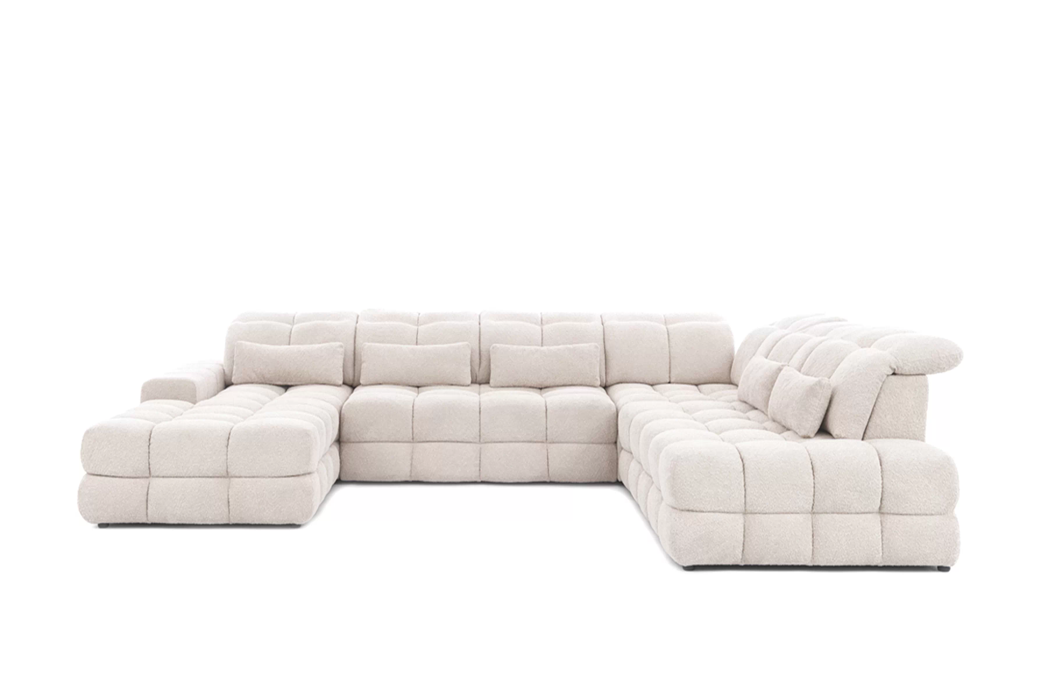 Rozkladacia rohová sedačka Magnelio Prestige U II pravá s el. výsuvným sedákom - krémová pletenina Magni 206-01 Rohová sedacia súprava Magnelio Prestige U II s elektricky výsuvným sedákem pravá strana - kremowa plecionka Magni 206-01