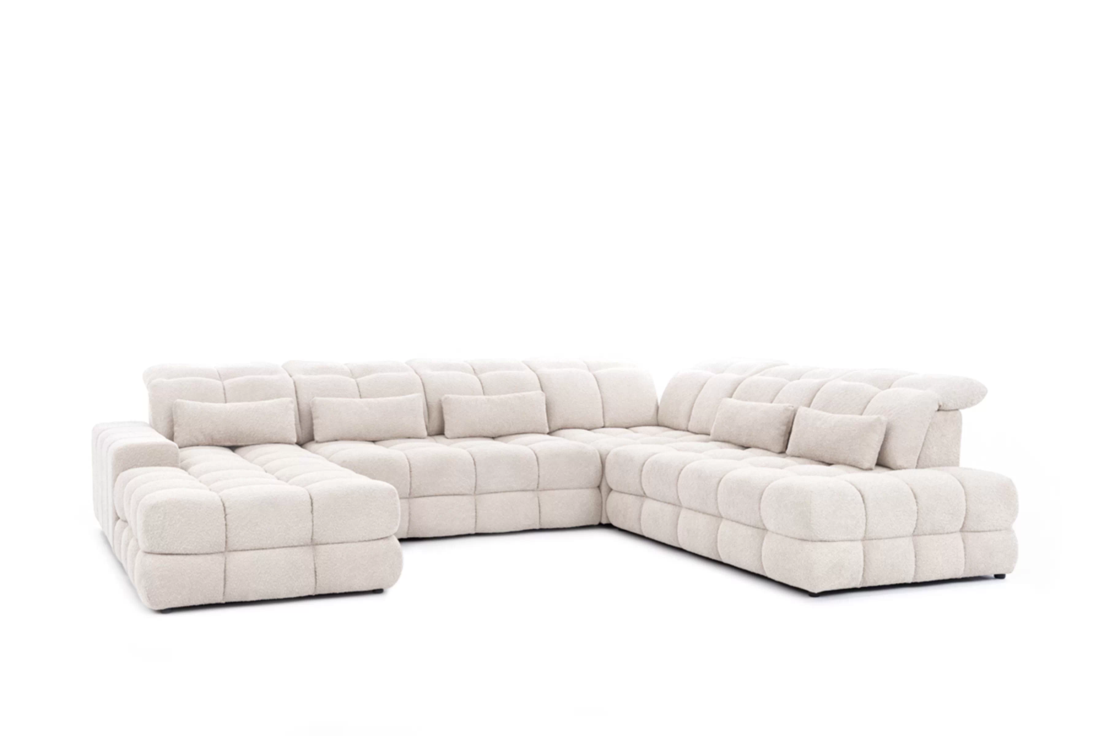 Rozkladacia rohová sedačka Magnelio Prestige U II pravá s el. výsuvným sedákom - krémová pletenina Magni 206-01 Rohová sedacia súprava Magnelio Prestige U II s elektricky výsuvným sedákem pravá strana - kremowa plecionka Magni 206-01