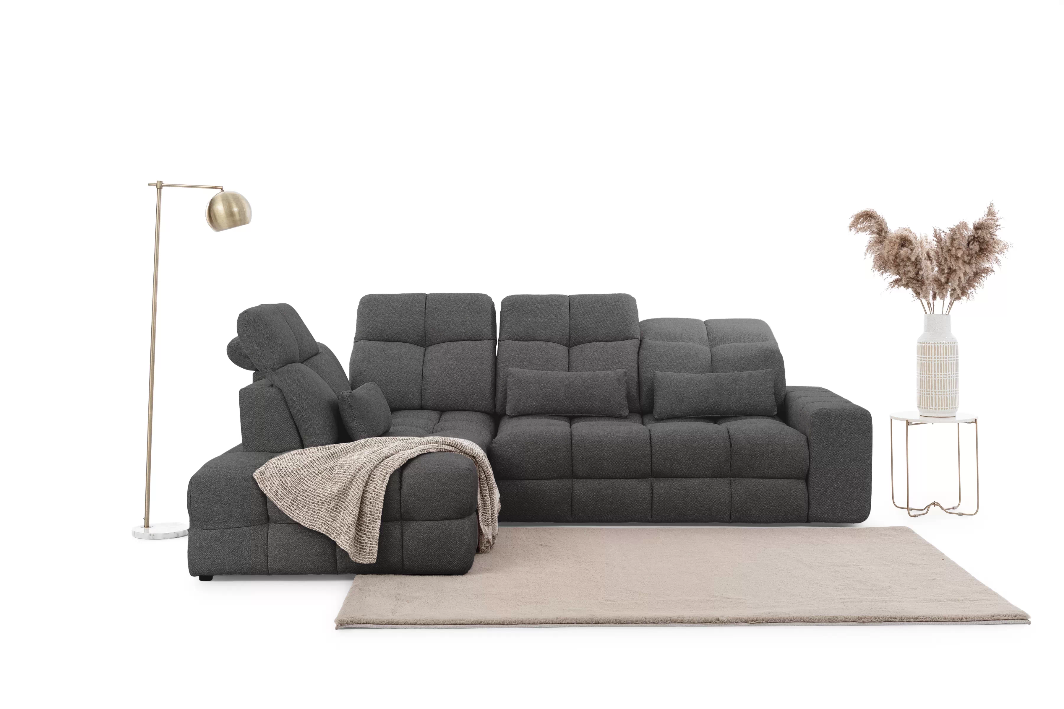 Rohová sedací souprava Magnelio Prestige L levá s elektricky výsuvným sedákem- grafitová Leo 16 Rohová sedací souprava Magnelio Prestige L z elektricky wysuwanym sedadlem levá - grafitová potahová látka snadno čistitelný Leo 16