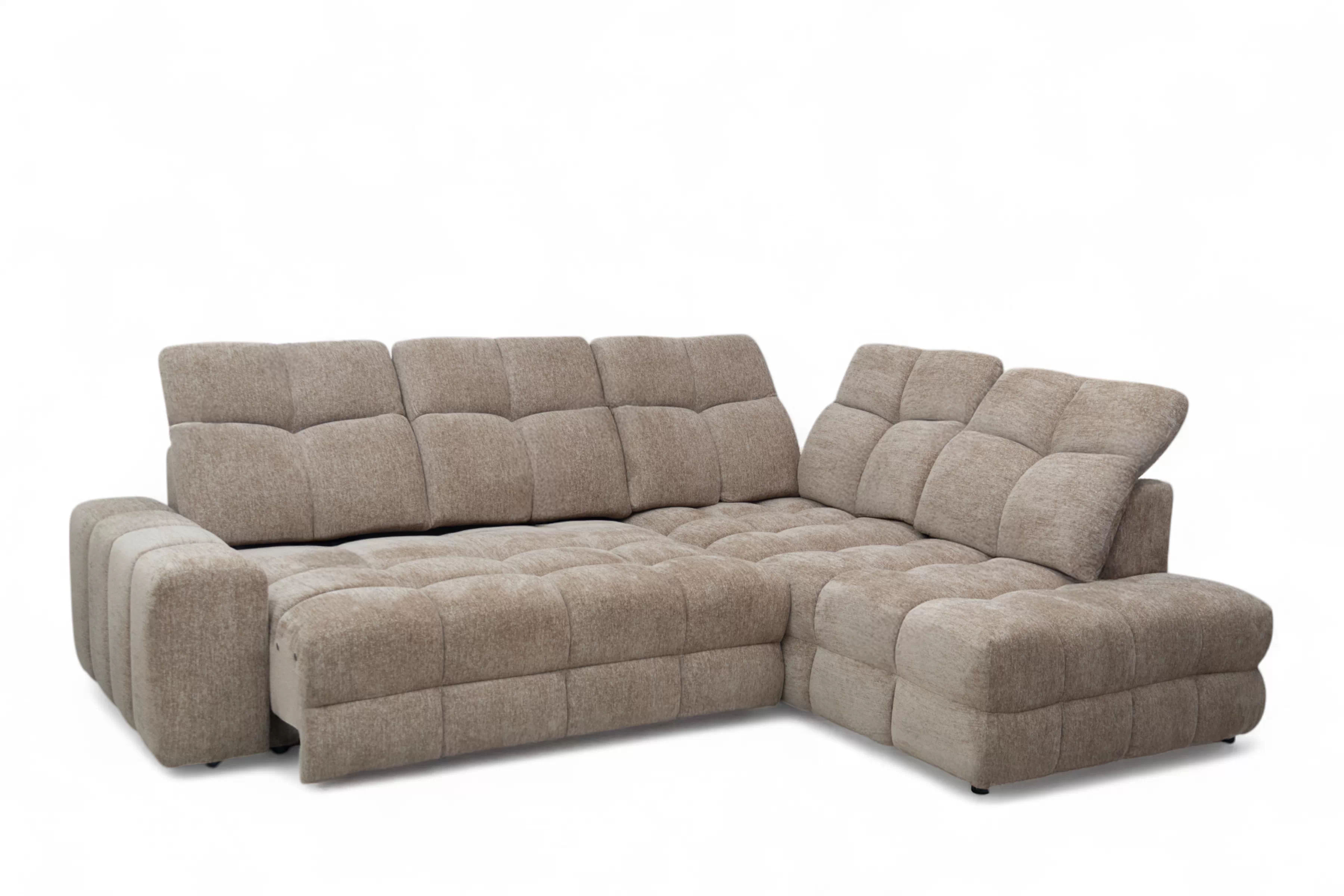 Rohová sedací souprava Magnelio Prestige L s elektrickým výsuvem pravá – béžová boucle Raven 34 Rohová sedací souprava Magnelio Prestige L z elektricky wysuwanym sedadlem pravá - béžová boucle Raven 34