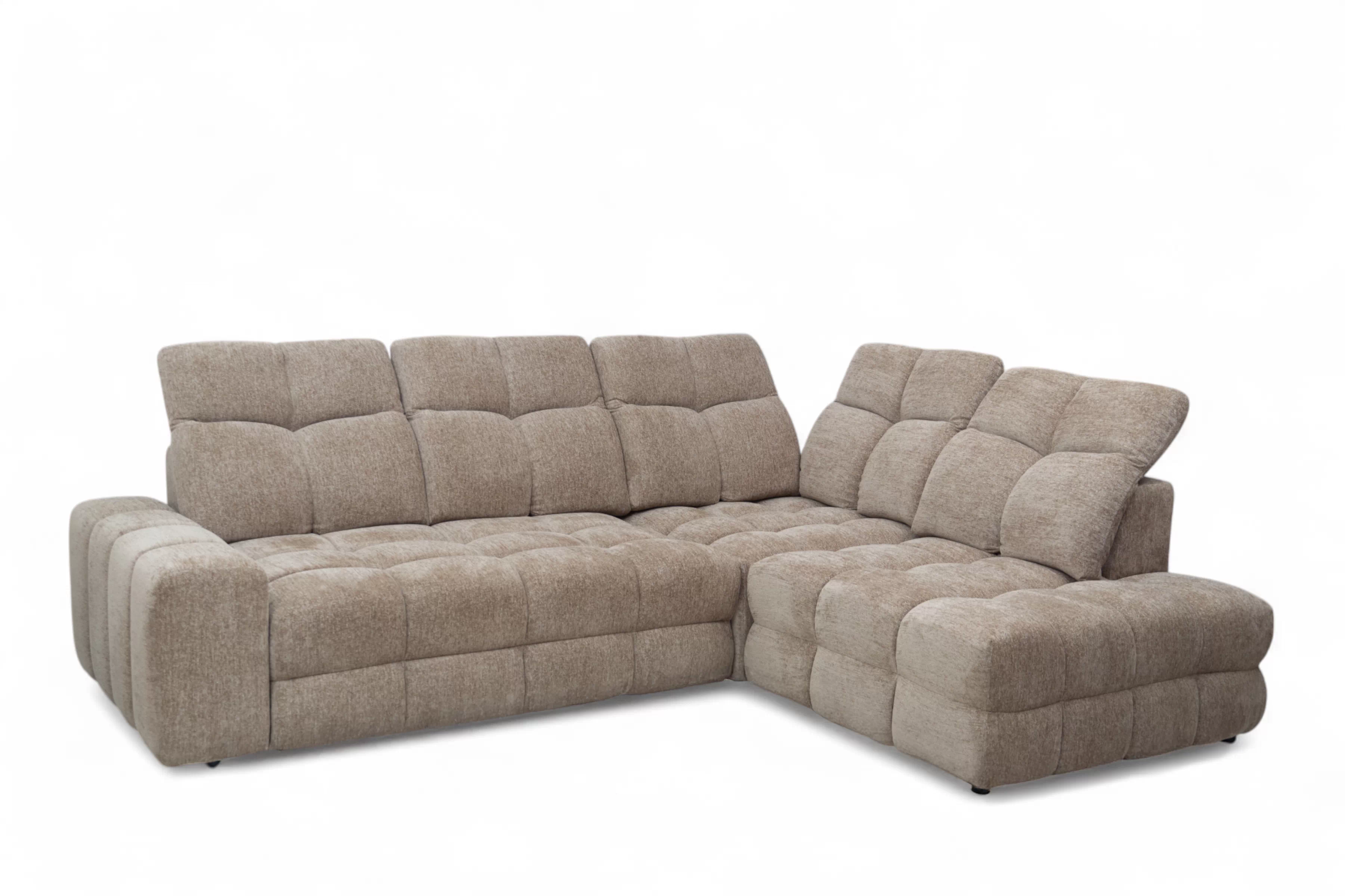 Rohová sedací souprava Magnelio Prestige L s elektrickým výsuvem pravá – béžová boucle Raven 34 Rohová sedací souprava Magnelio Prestige L z elektricky wysuwanym sedadlem pravá - béžová boucle Raven 34