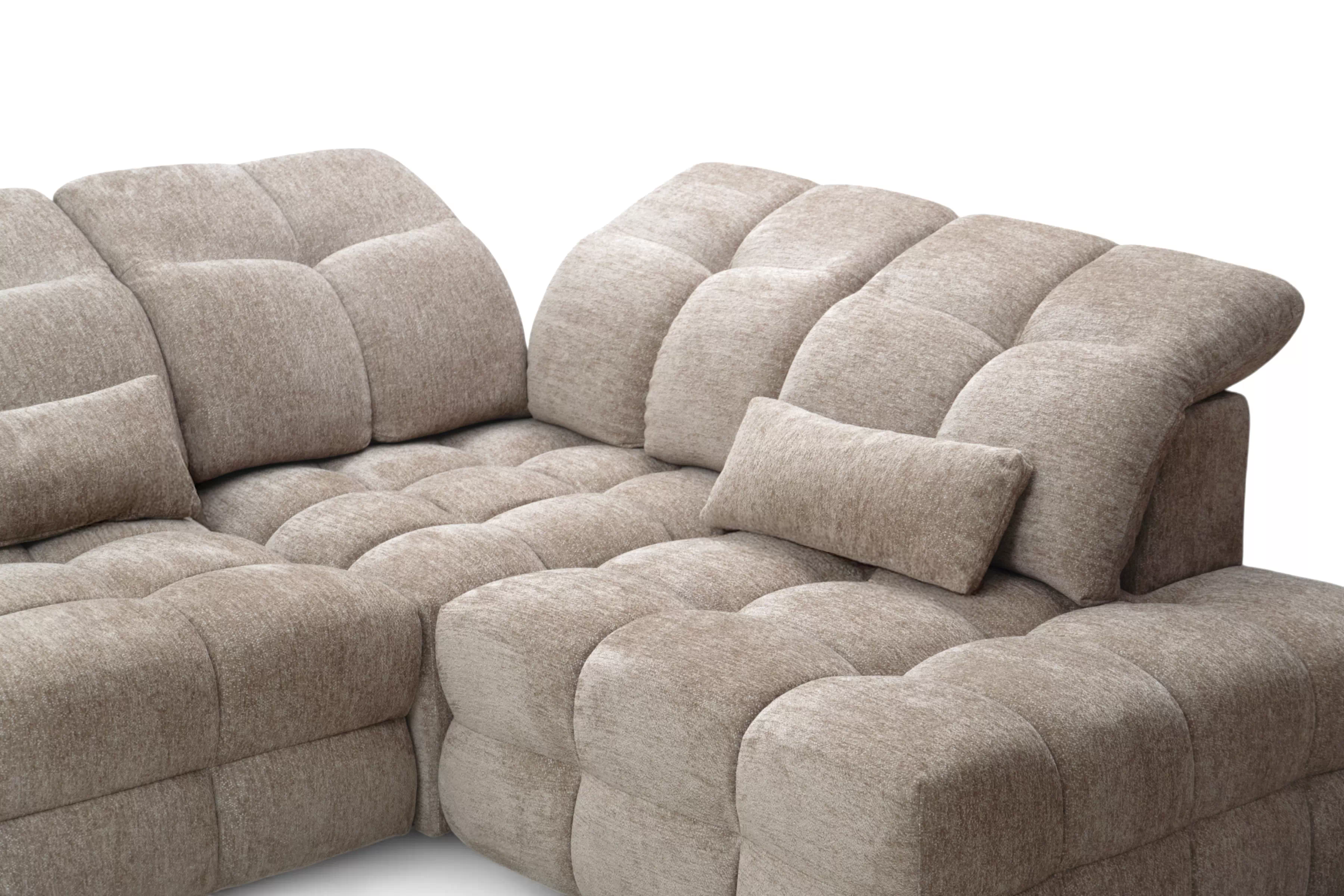 Rohová sedací souprava Magnelio Prestige L s elektrickým výsuvem pravá – béžová boucle Raven 34 Rohová sedací souprava Magnelio Prestige L z elektricky wysuwanym sedadlem pravá - béžová boucle Raven 34