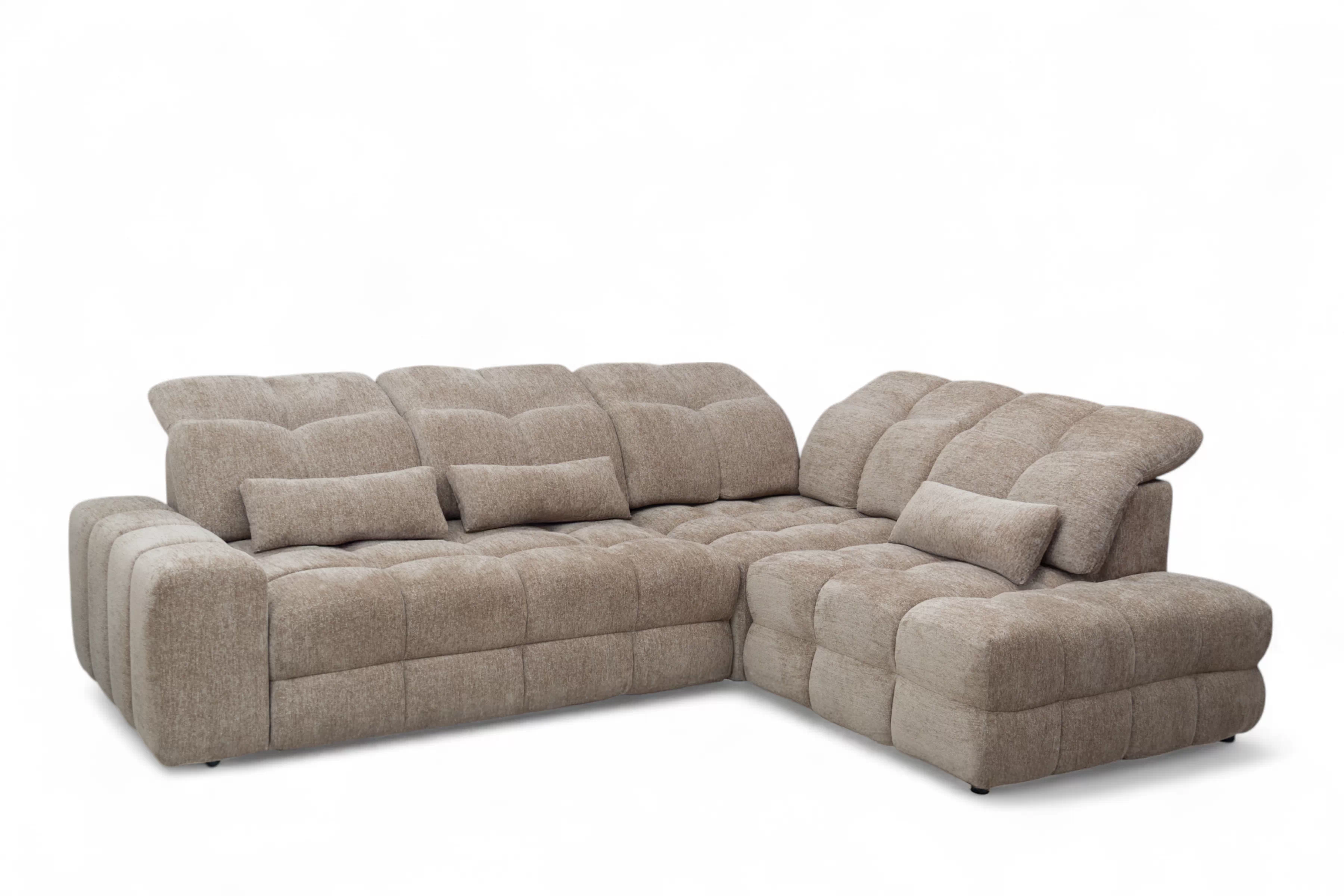 Rohová sedací souprava Magnelio Prestige L s elektrickým výsuvem pravá – béžová boucle Raven 34 Rohová sedací souprava Magnelio Prestige L z elektricky wysuwanym sedadlem pravá - béžová boucle Raven 34