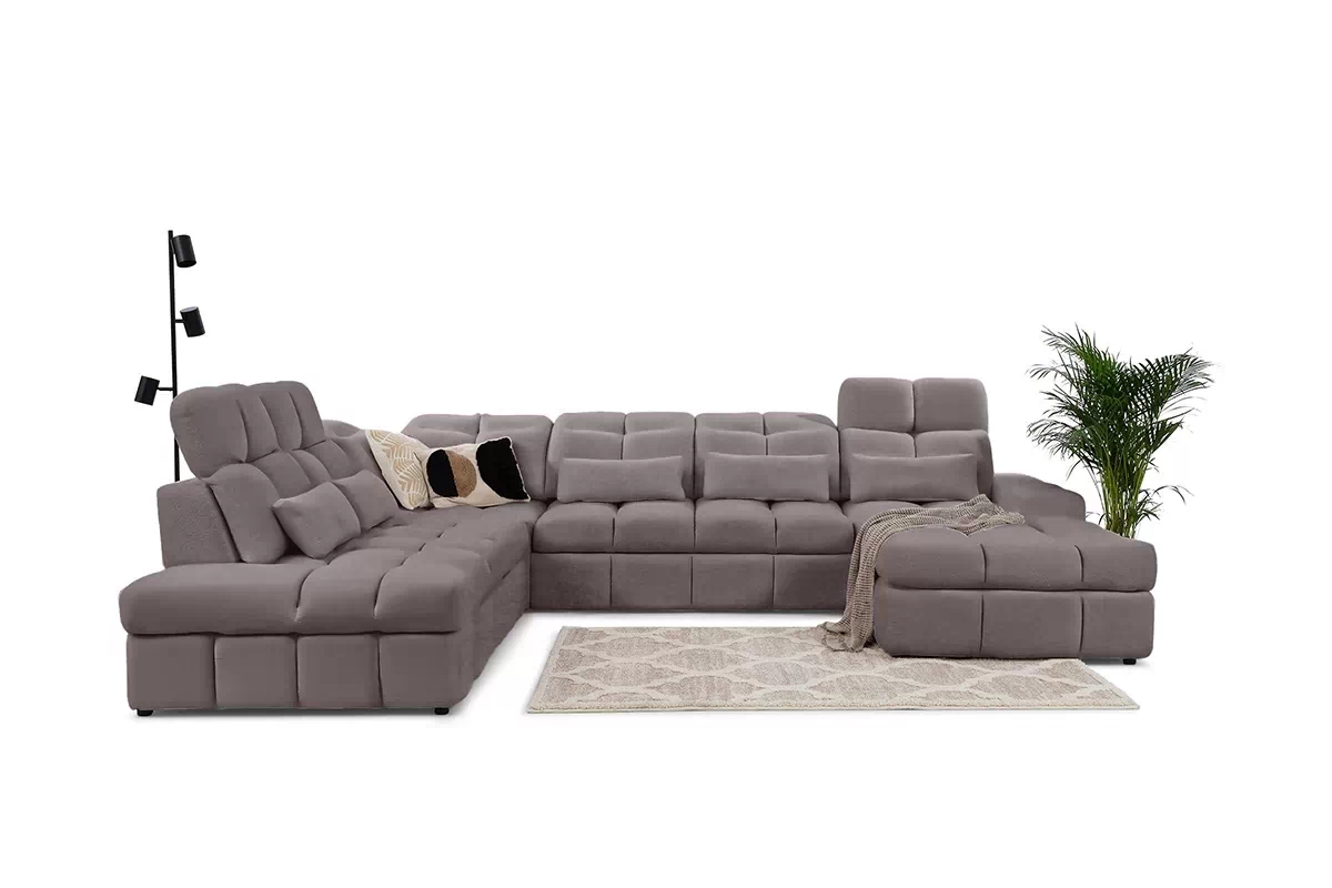 Rozkladacia rohová sedačka Magnelio U II ľavá s elektrickým výsuvom - hnedá ľahkočistiaca pletenina Zoya 05 Rohová sedacia súprava Magnelio U II elektryczny s funkciou spánku Ľavá strana - Hnedá dzianina ľahkočistiaca Zoya 05