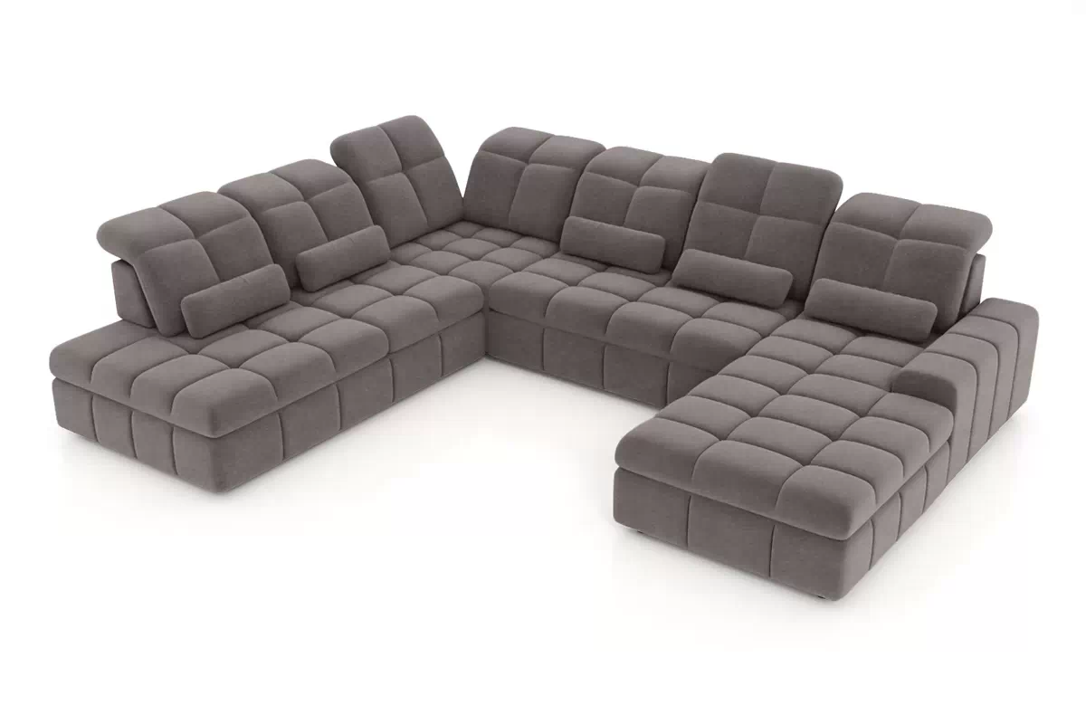 Rozkladacia rohová sedačka Magnelio U II ľavá s elektrickým výsuvom - hnedá ľahkočistiaca pletenina Zoya 05 Rohová sedacia súprava Magnelio U II elektryczny s funkciou spánku Ľavá strana - Hnedá dzianina ľahkočistiaca Zoya 05