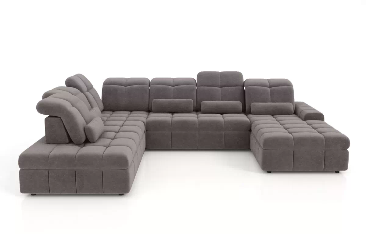 Rozkladacia rohová sedačka Magnelio U II ľavá s elektrickým výsuvom - hnedá ľahkočistiaca pletenina Zoya 05 Rohová sedacia súprava Magnelio U II elektryczny s funkciou spánku Ľavá strana - Hnedá dzianina ľahkočistiaca Zoya 05