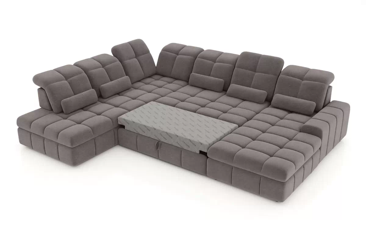 Rozkladacia rohová sedačka Magnelio U II ľavá s elektrickým výsuvom - hnedá ľahkočistiaca pletenina Zoya 05 Rohová sedacia súprava Magnelio U II elektryczny s funkciou spánku Ľavá strana - Hnedá dzianina ľahkočistiaca Zoya 05