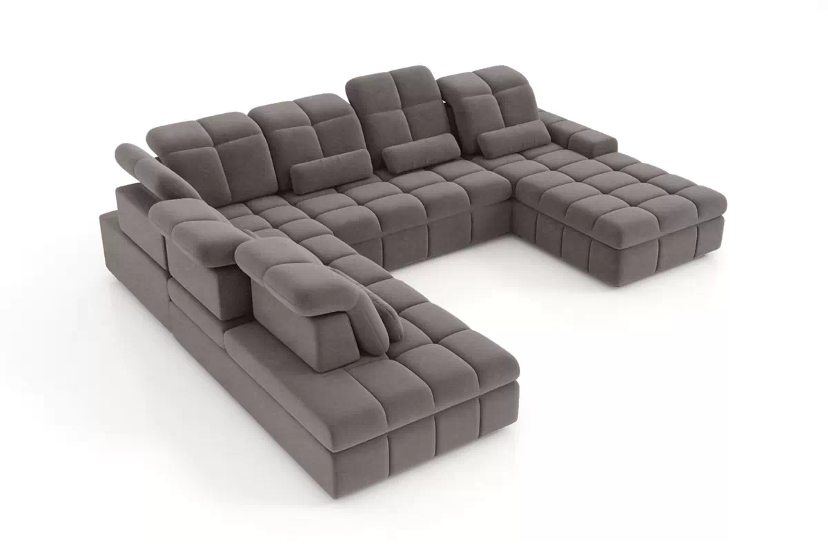 Rozkladacia rohová sedačka Magnelio U II ľavá s elektrickým výsuvom - hnedá ľahkočistiaca pletenina Zoya 05 Rohová sedacia súprava Magnelio U II elektryczny s funkciou spánku Ľavá strana - Hnedá dzianina ľahkočistiaca Zoya 05