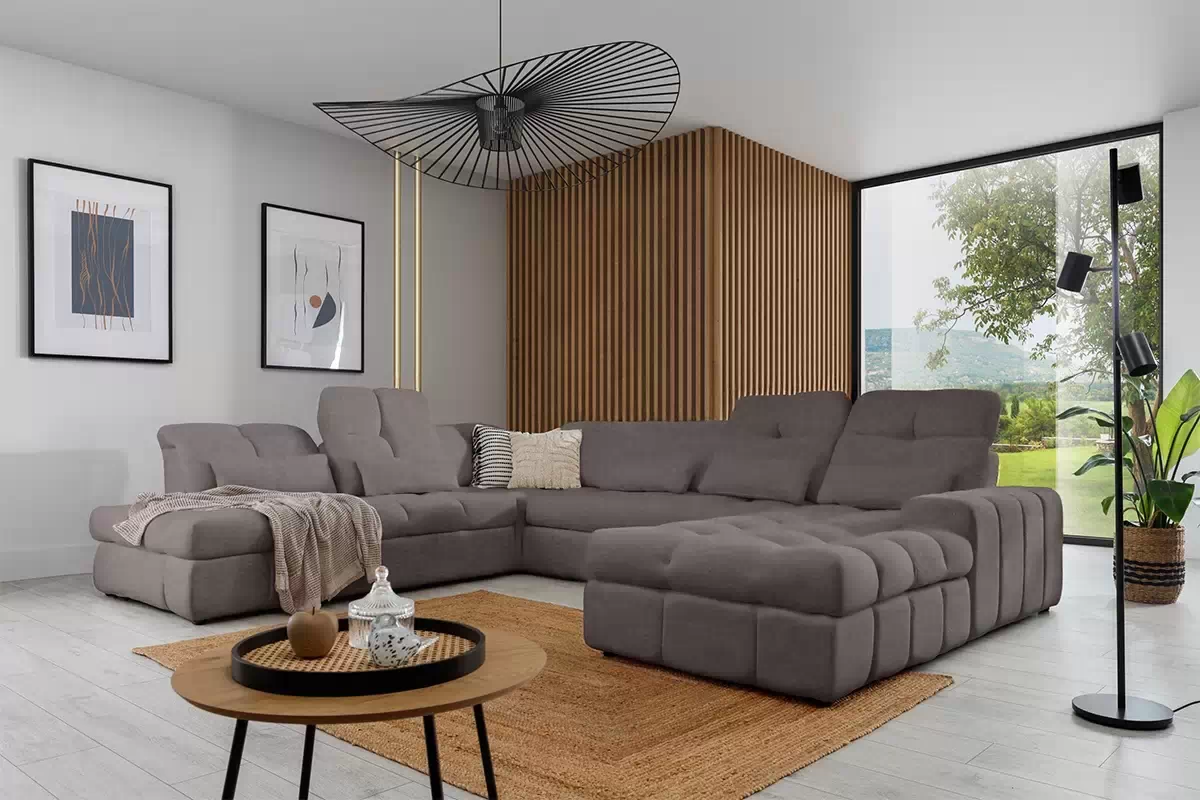 Rozkladacia rohová sedačka Magnelio U II ľavá s elektrickým výsuvom - hnedá ľahkočistiaca pletenina Zoya 05 Rohová sedacia súprava Magnelio U II elektryczny s funkciou spánku Ľavá strana - Hnedá dzianina ľahkočistiaca Zoya 05