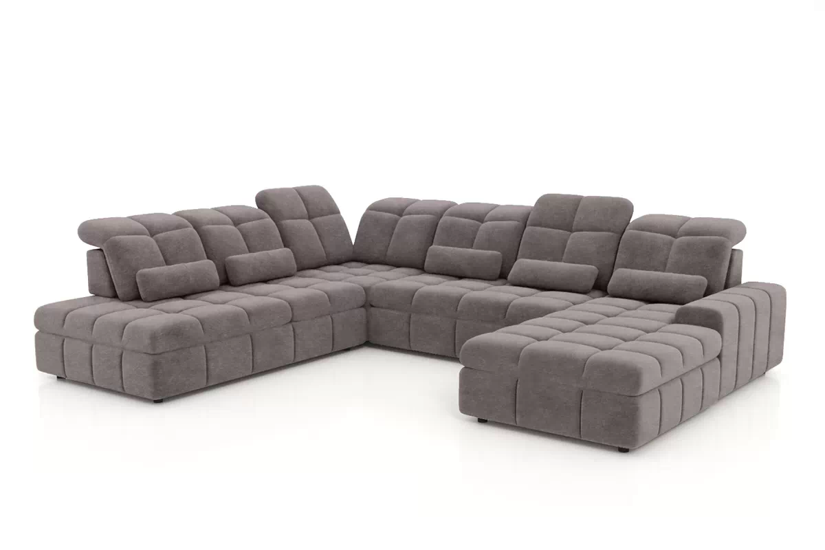 Rozkladacia rohová sedačka Magnelio U II ľavá s elektrickým výsuvom - hnedá ľahkočistiaca pletenina Zoya 05 Rohová sedacia súprava Magnelio U II elektryczny s funkciou spánku Ľavá strana - Hnedá dzianina ľahkočistiaca Zoya 05