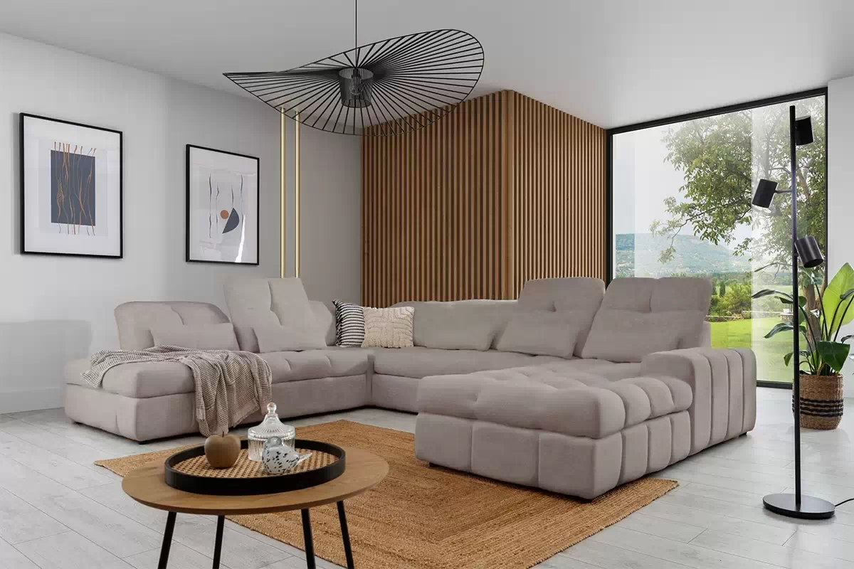 Rohová sedacia súprava Magnelio U II elektrická s funkciou spania ľavá - béžová čistiaca látka Zoya 02 Rohová sedacia súprava Magnelio U II elektryczny s funkciou spánku Ľavá strana - Béžová dzianina ľahkočistiaca Zoya 02