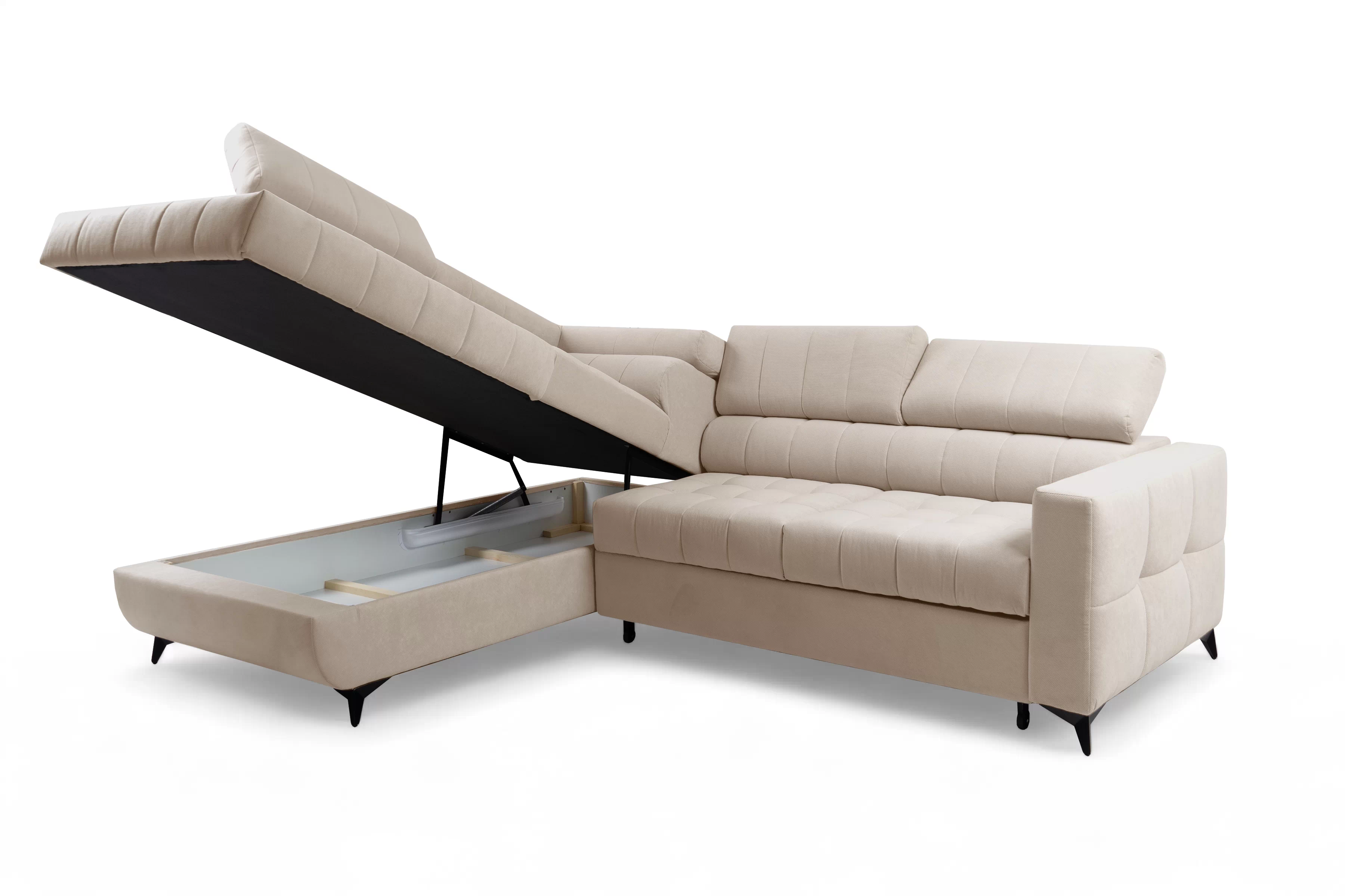 Rohová pohovka Nardo L s rozkladem levostranná - béžový plyš Pretty 03 Rohová sedací souprava Nardo L rozkládací levá - béžová plusz Pretty 03 