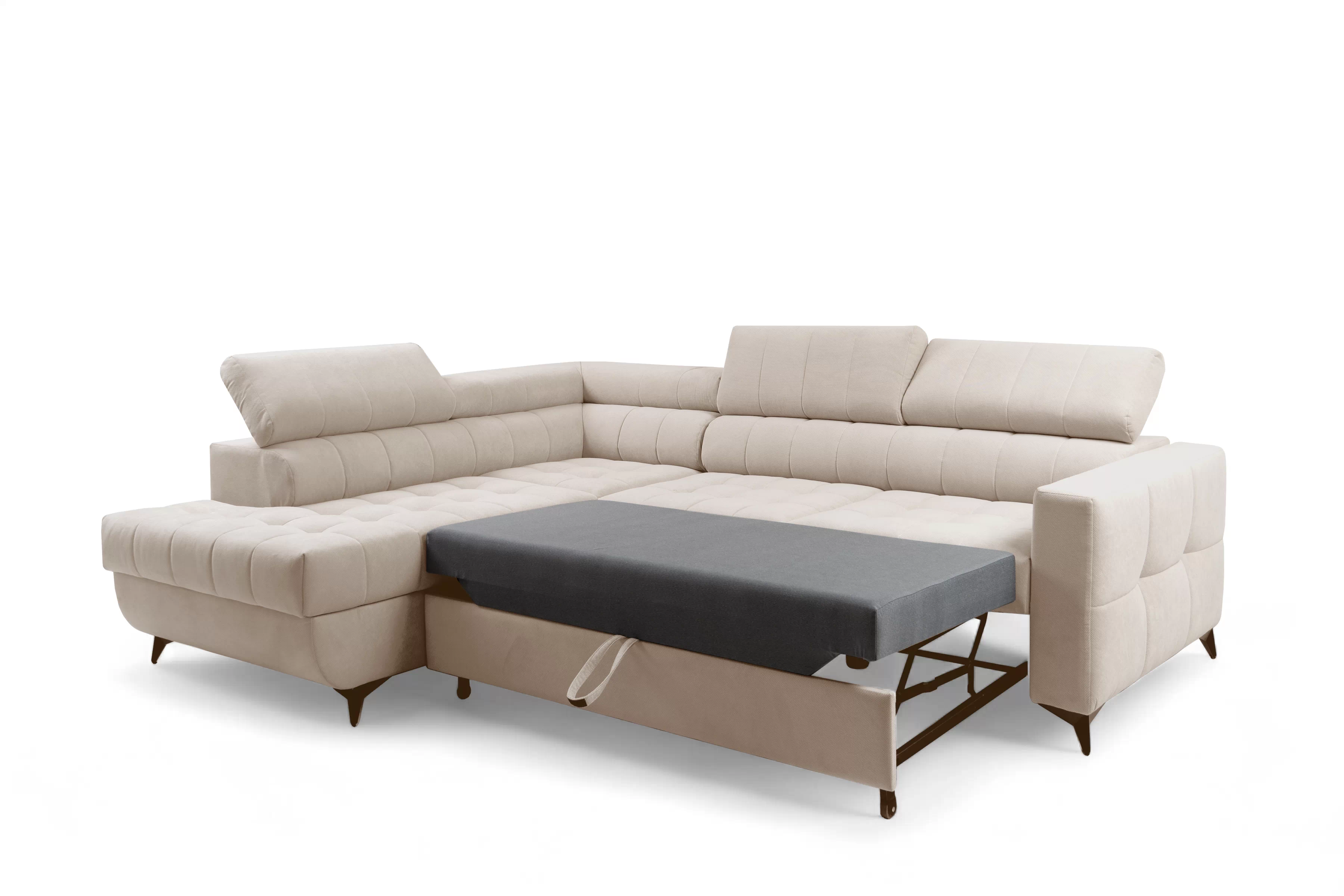 Rohová pohovka Nardo L s rozkladem levostranná - béžový plyš Pretty 03 Rohová sedací souprava Nardo L rozkládací levá - béžová plusz Pretty 03 