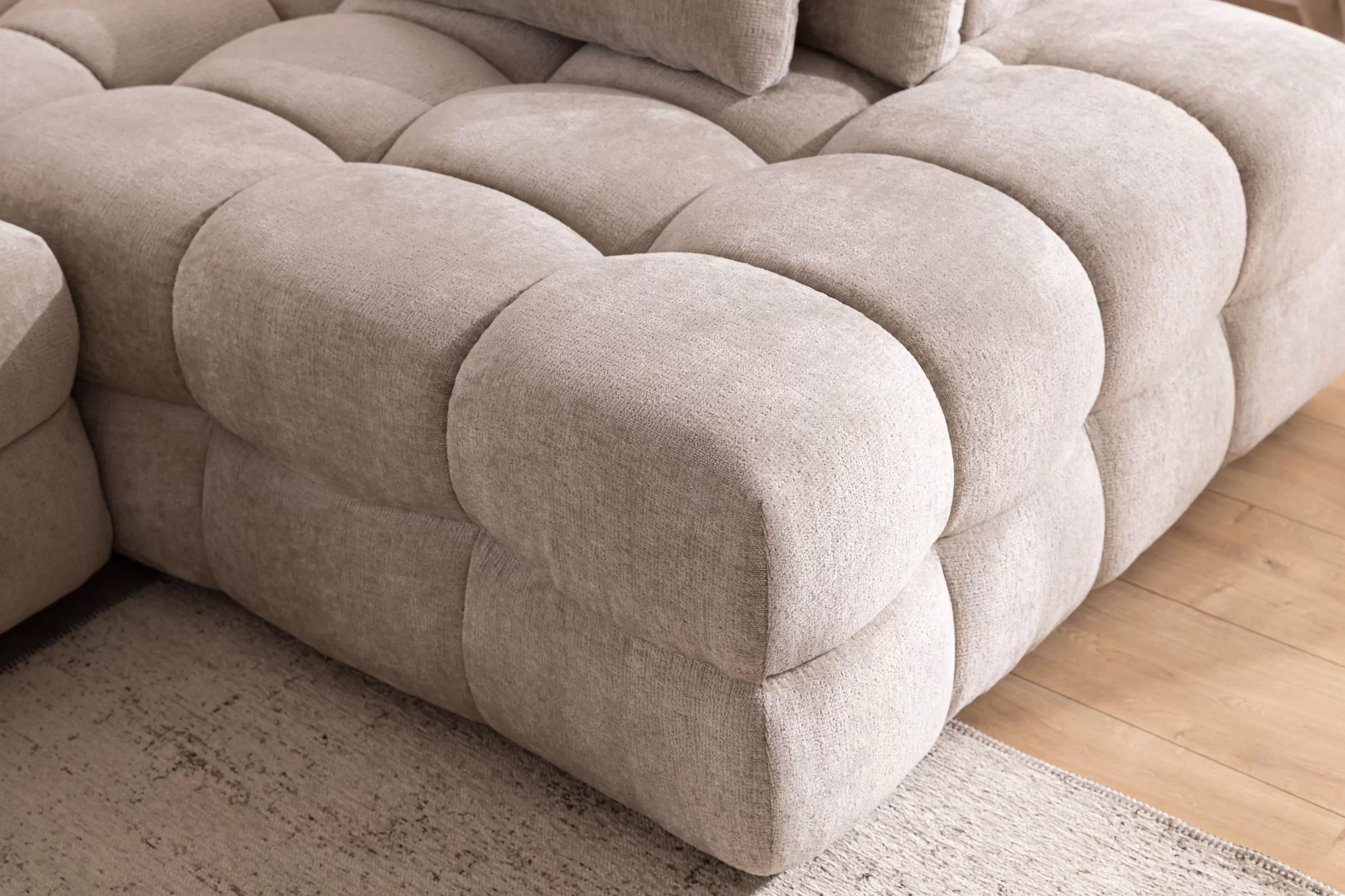 Rohová pohovka Magnelio Prestige L pravá s elektrickým výsuvem sedáku - béžový szenil Perfect Harmony 07 Rohová sedací souprava pravá Magnelio Prestige L z elektricky wysuwanym sedadlem - béžová šenil Perfect harmony 07