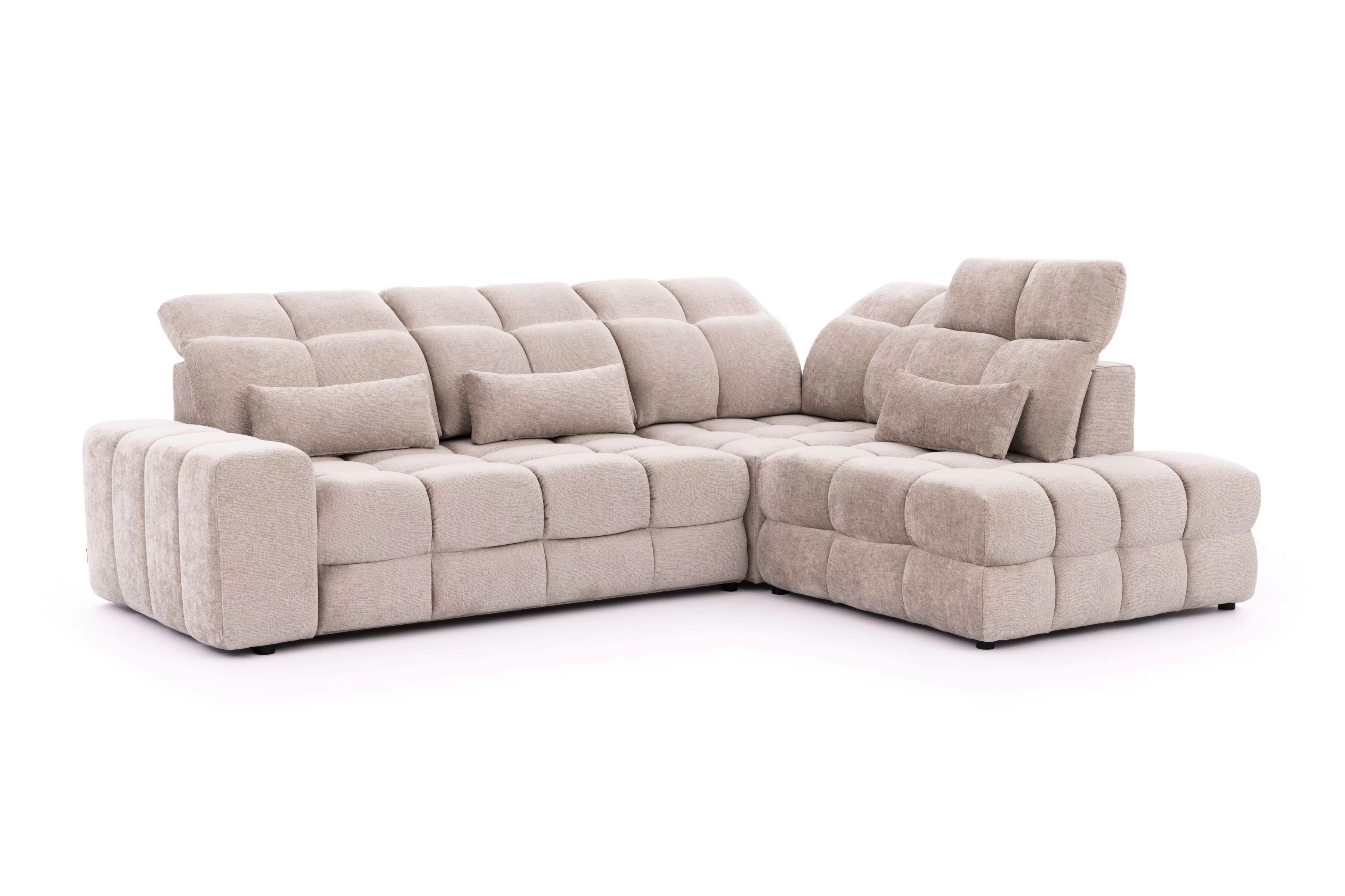 Rohová pohovka Magnelio Prestige L pravá s elektrickým výsuvem sedáku - béžový szenil Perfect Harmony 07 Rohová sedací souprava pravá Magnelio Prestige L z elektricky wysuwanym sedadlem - béžová šenil Perfect harmony 07