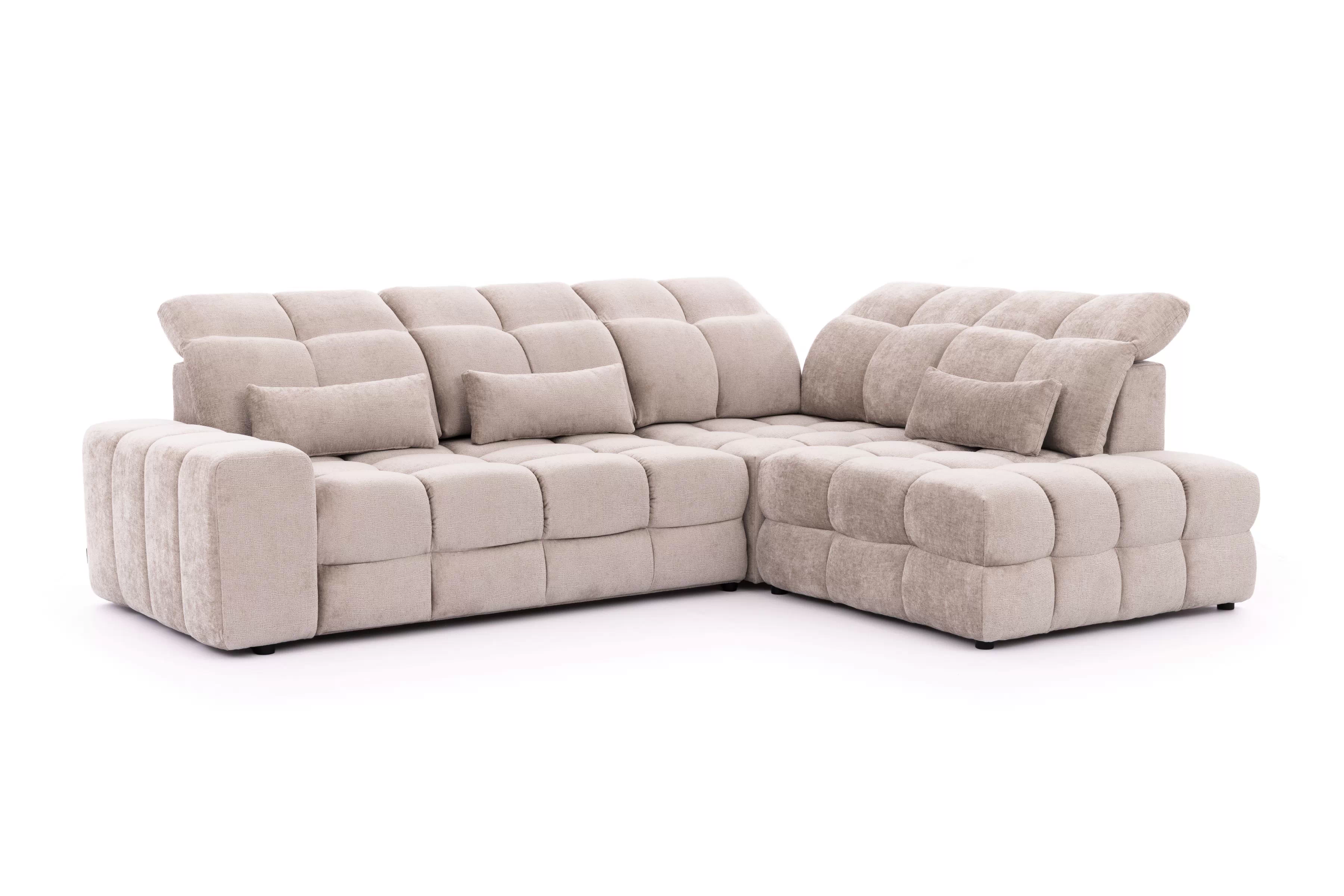 Rohová pohovka Magnelio Prestige L pravá s elektrickým výsuvem sedáku - béžový szenil Perfect Harmony 07 Rohová sedací souprava pravá Magnelio Prestige L z elektricky wysuwanym sedadlem - béžová šenil Perfect harmony 07