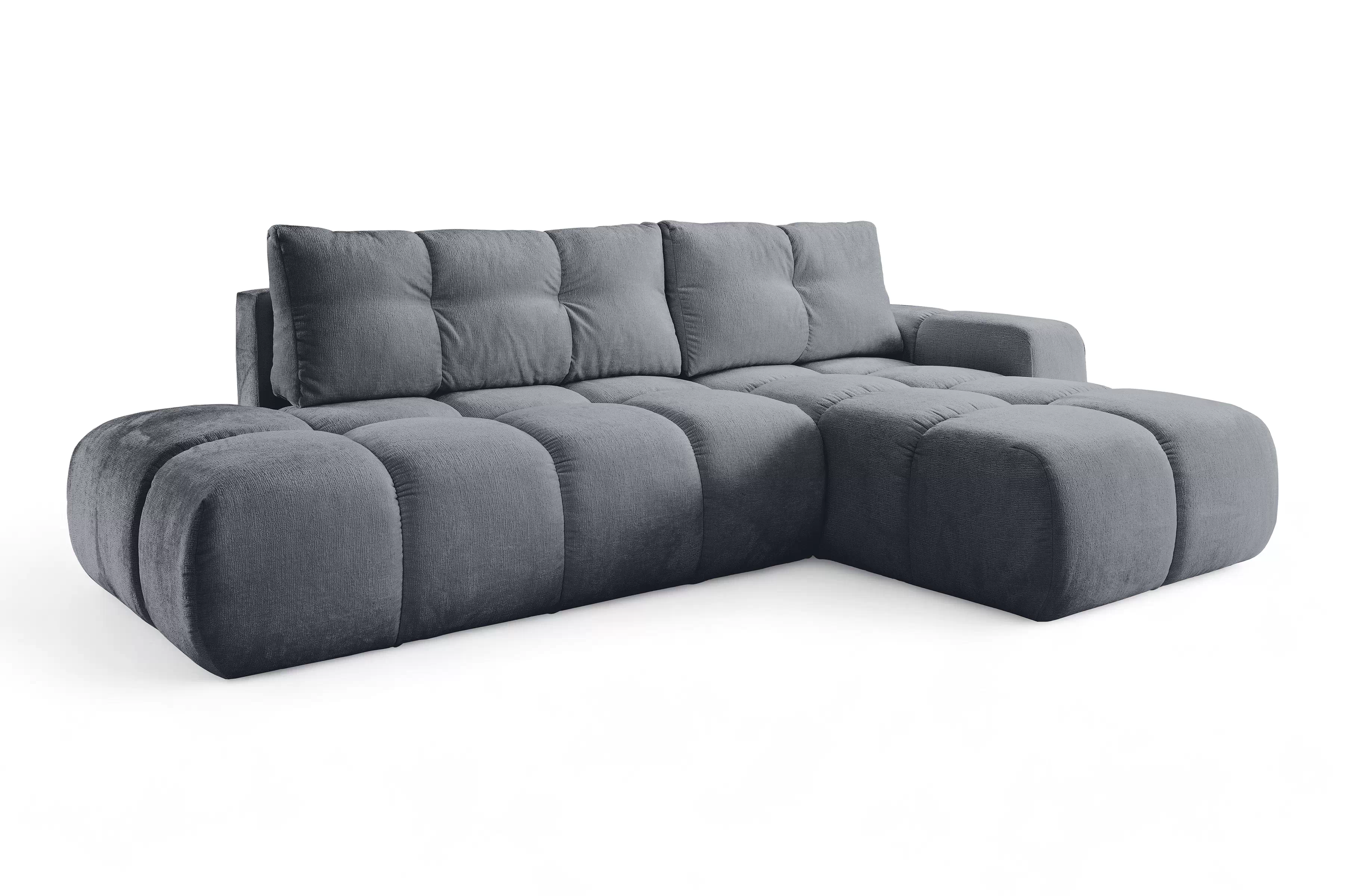 Rohová rozkládací sedací souprava Vebra pravá - grafitový šenil Perfect Harmony 90 Rohová sedací souprava Vebra s funkcí spaní pravá strana - Grafitový šenil Perfect Harmony 90