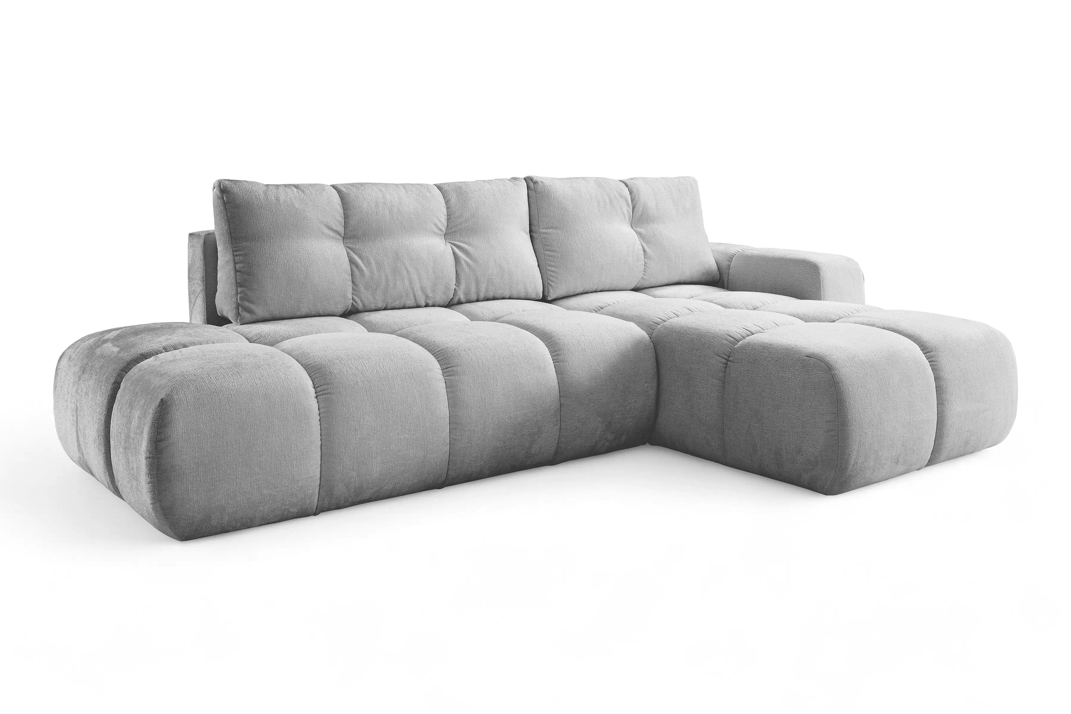 Rozkladacia rohová sedacia súprava Vebra pravá - šedá žinylka Perfect Harmony 82 Rohová sedacia súprava Vebra s funkciou spania pravá strana - šedý šenil Perfect Harmony 82