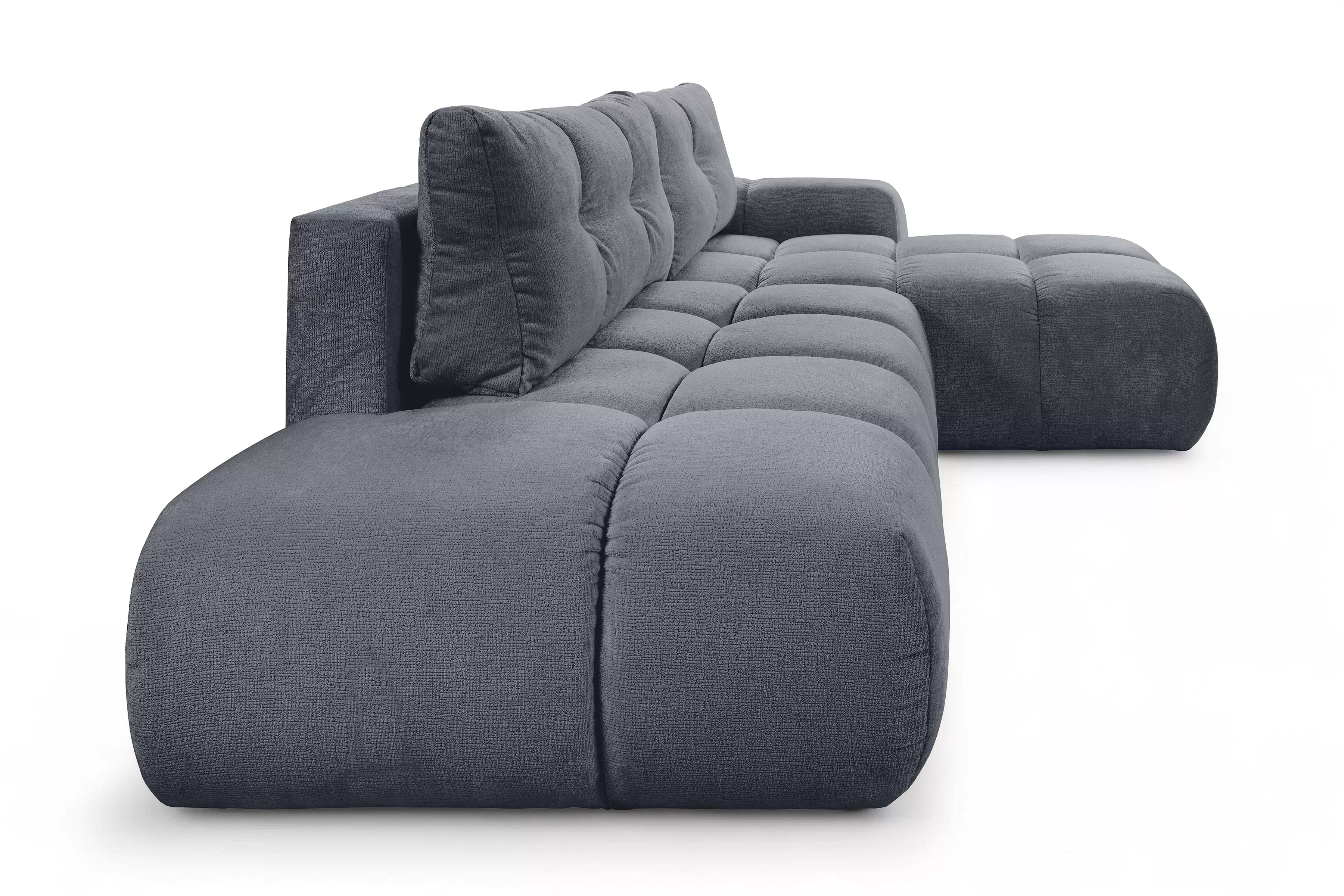 Rohová rozkládací sedací souprava Vebra pravá - grafitový šenil Perfect Harmony 90 Rohová sedací souprava Vebra s funkcí spaní pravá strana - Grafitový šenil Perfect Harmony 90