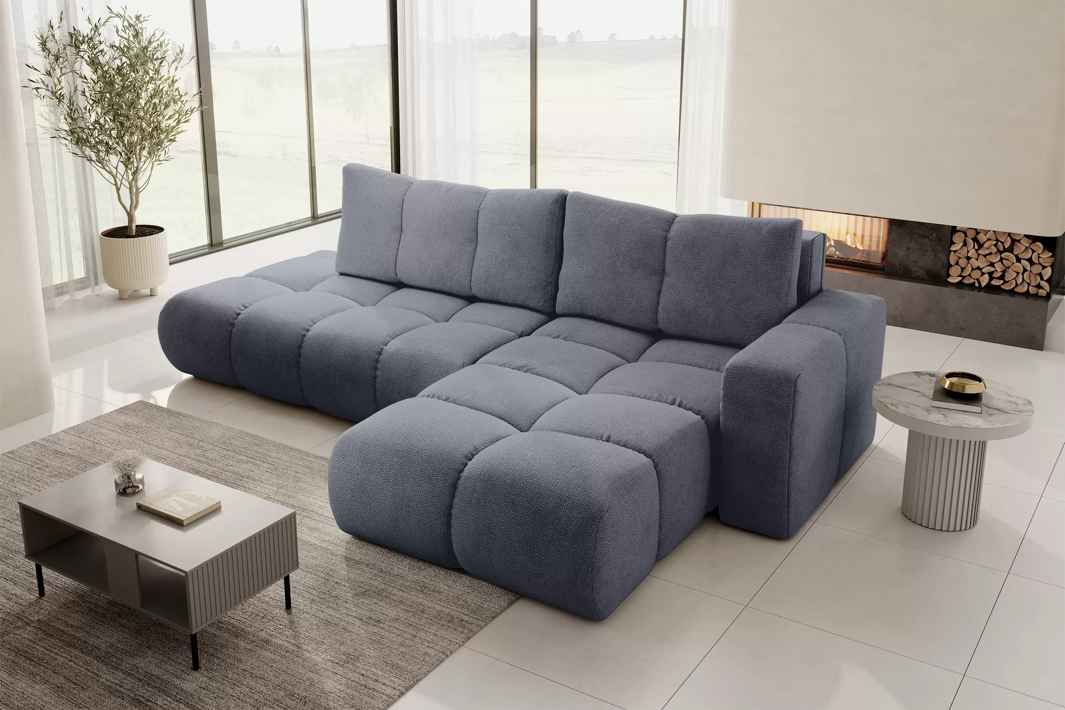 Rohová rozkládací sedací souprava Vebra pravá - grafitový šenil Perfect Harmony 90 Rohová sedací souprava Vebra s funkcí spaní pravá strana - Grafitový šenil Perfect Harmony 90