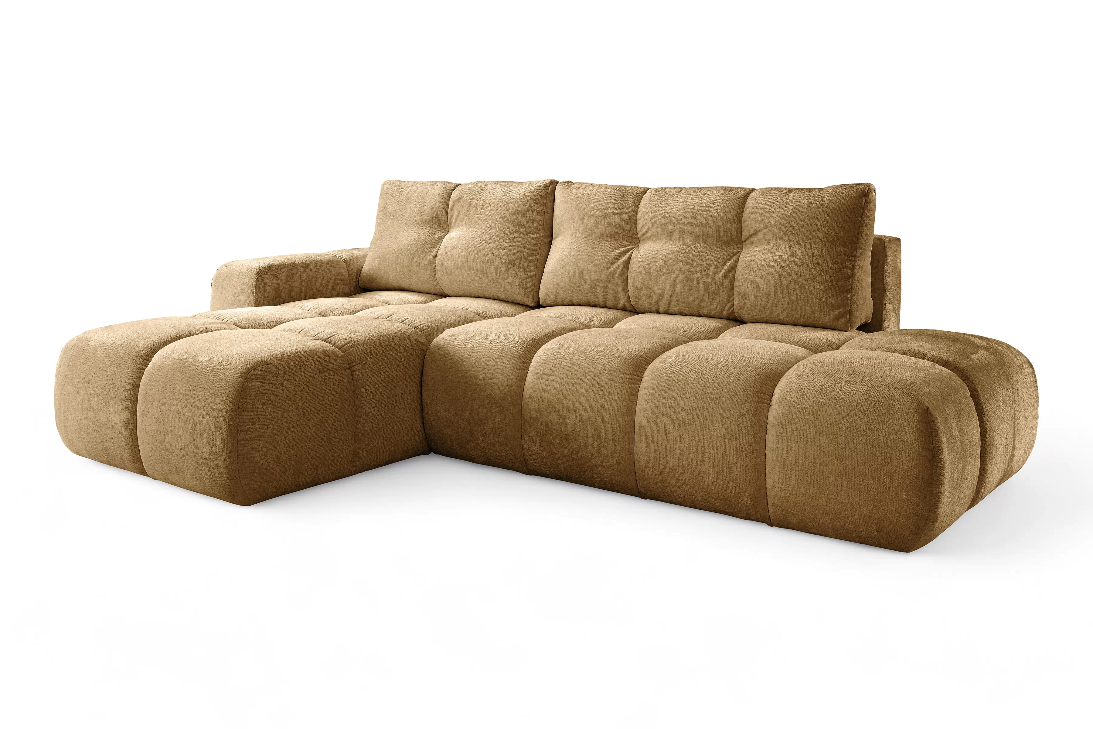 Rozkladacia rohová sedacia súprava Vebra ľavá - horčicová žinylka Perfect Harmony 56 Rohová sedacia súprava Vebra s funkciou spania Ľavá strana - horčicová šenil Perfect Harmony 56