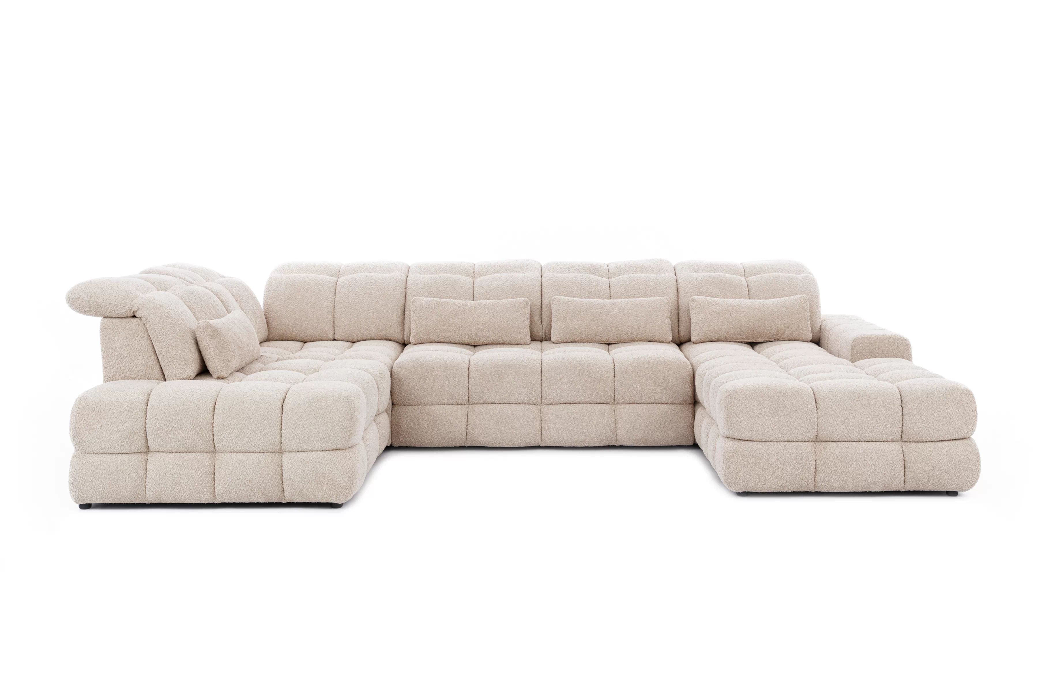 Rohová sedací souprava Magnelio Prestige U III levá s elektrickým vysouváním - béžová látka Raven 22 Rohová sedací souprava z elektricky wysuwanym sedadlem Magnelio Prestige U III levá - béžová biucle Raven 22