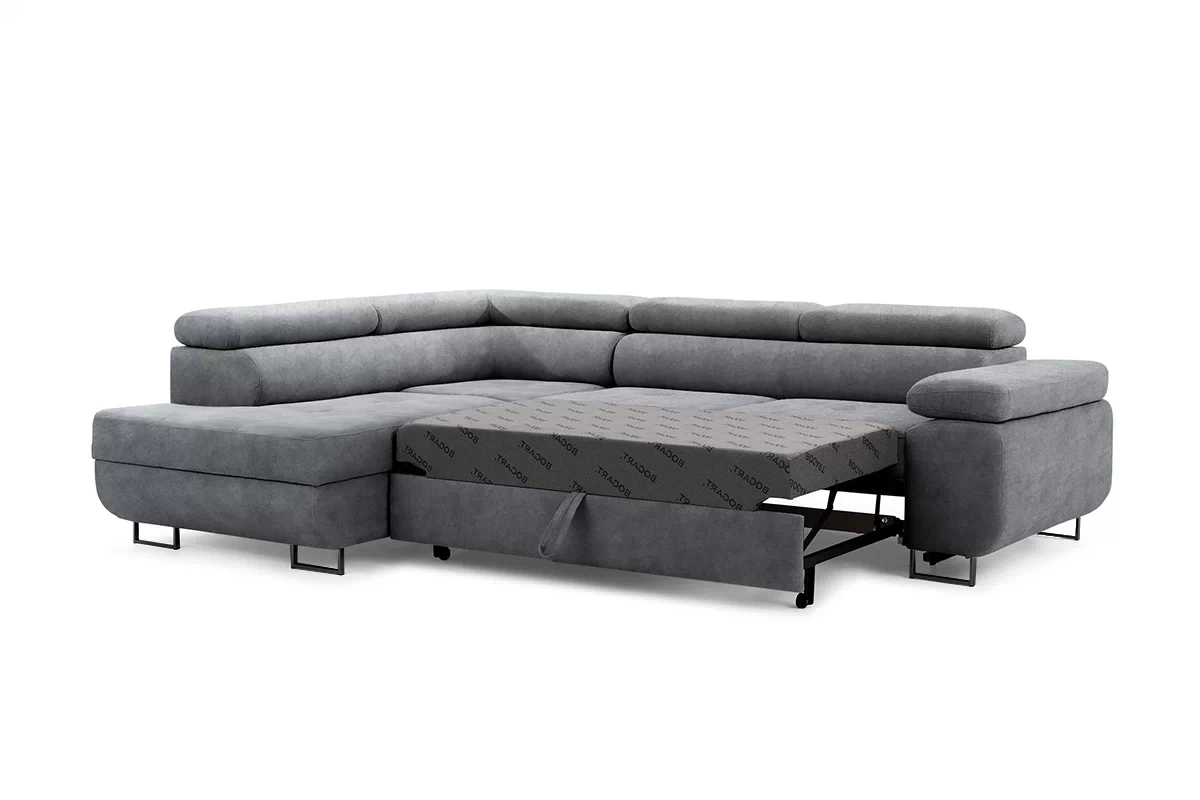 Rozkládací rohová sedací souprava Annabelle L levá - grafitová Zetta 304 / černé nožky Rohová sedací souprava rozkládací Annabelle L levá - grafitová samet hydrofobní  Zetta 304 / Nohy černá