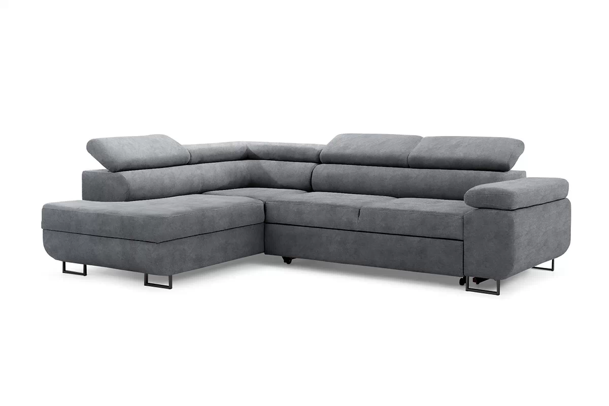 Rozkládací rohová sedací souprava Annabelle L levá - grafitová Zetta 304 / černé nožky Rohová sedací souprava rozkládací Annabelle L levá - grafitová samet hydrofobní  Zetta 304 / Nohy černá