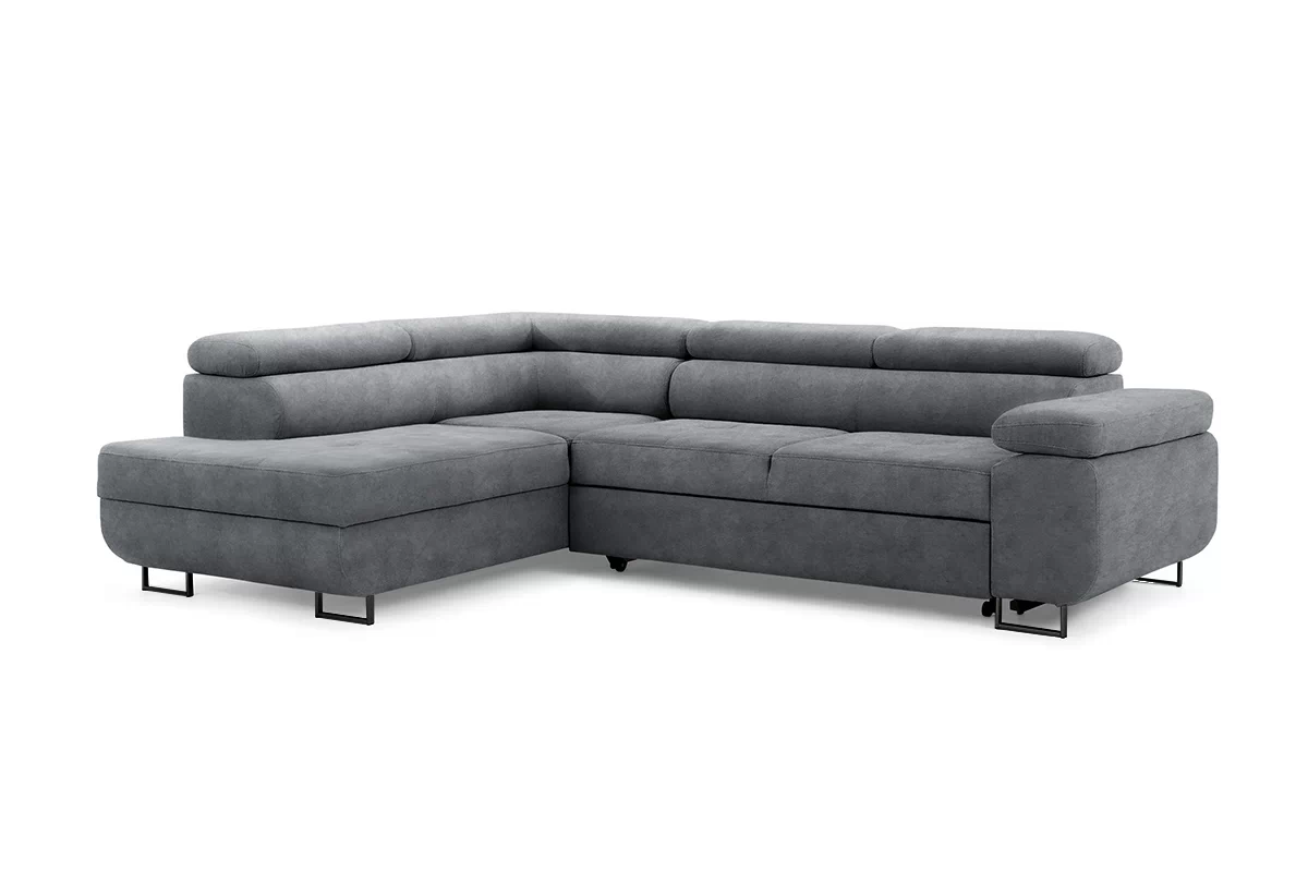 Rozkládací rohová sedací souprava Annabelle L levá - grafitová Zetta 304 / černé nožky Rohová sedací souprava rozkládací Annabelle L levá - grafitová samet hydrofobní  Zetta 304 / Nohy černá