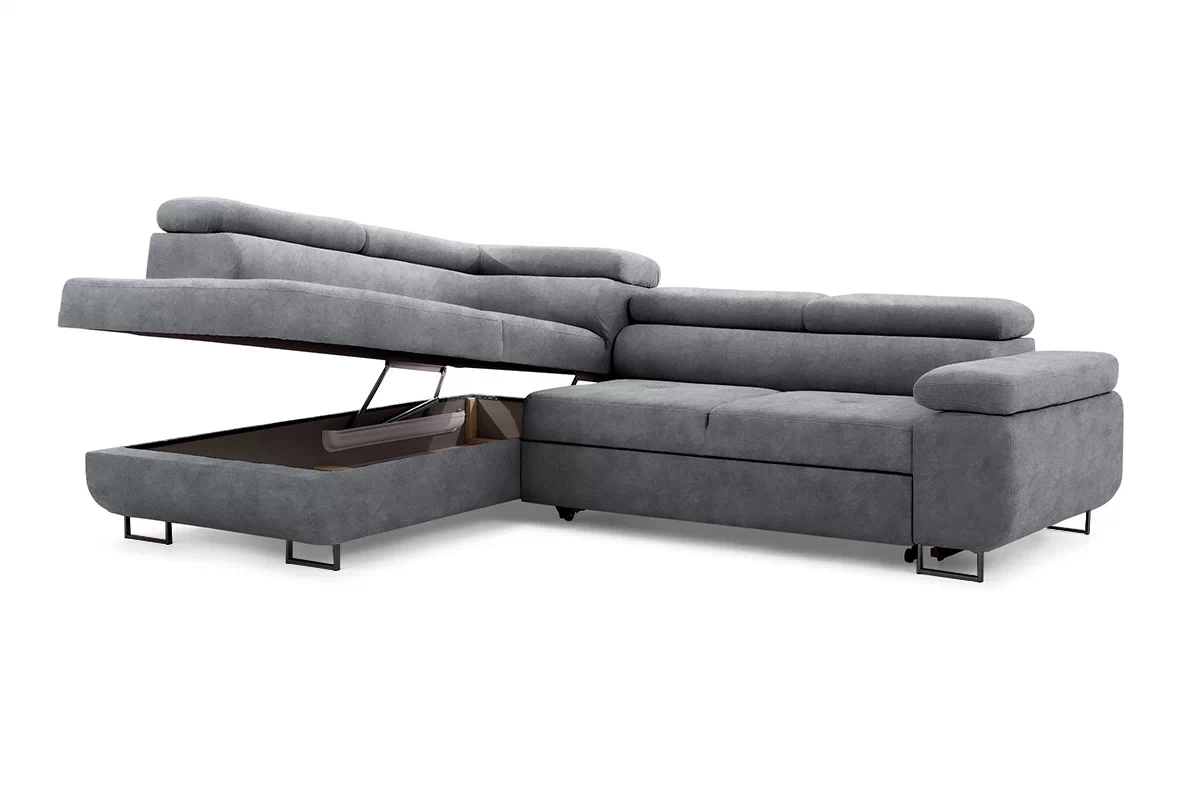 Rozkládací rohová sedací souprava Annabelle L levá - grafitová Zetta 304 / černé nožky Rohová sedací souprava rozkládací Annabelle L levá - grafitová samet hydrofobní  Zetta 304 / Nohy černá