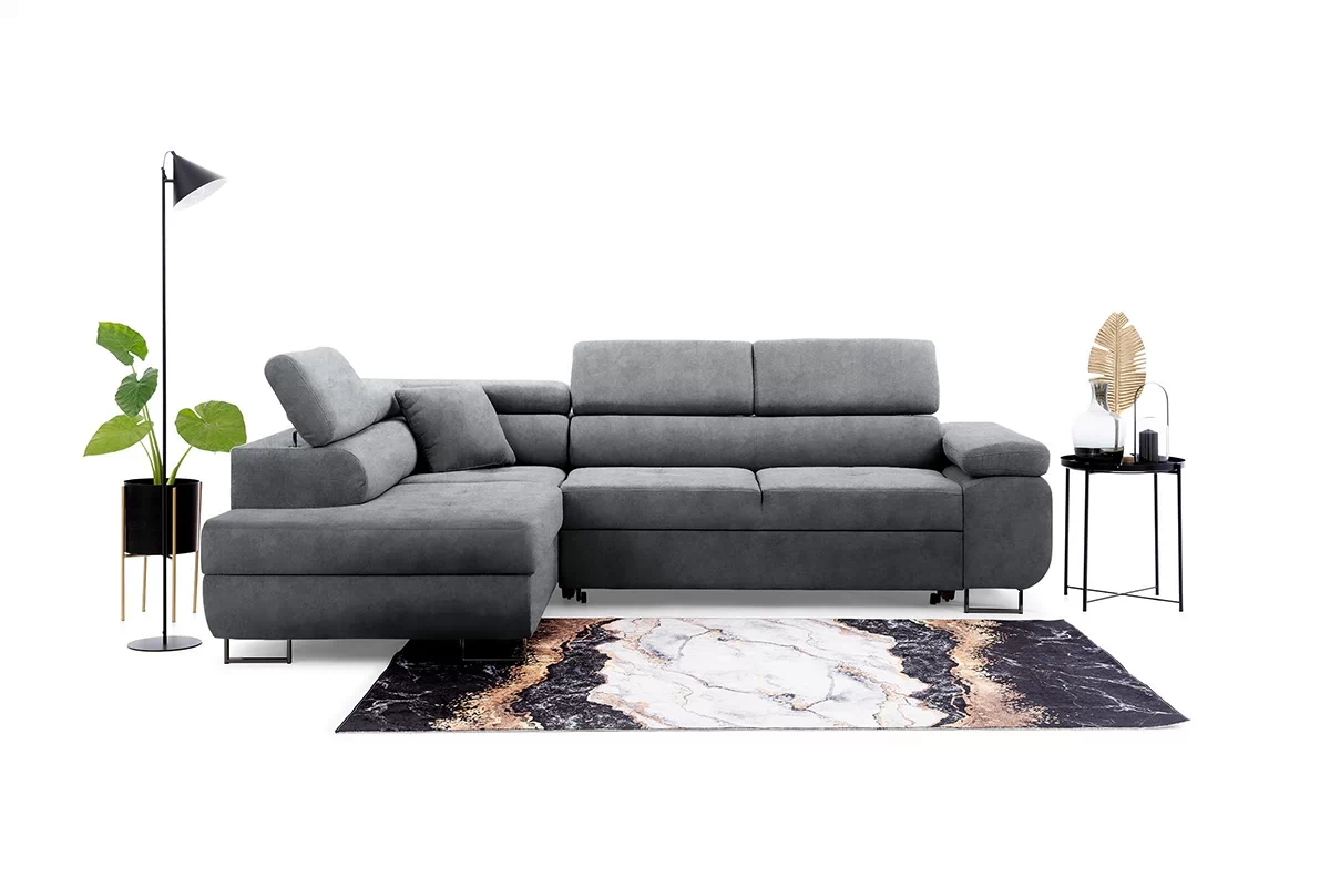 Rozkládací rohová sedací souprava Annabelle L levá - grafitová Zetta 304 / černé nožky Rohová sedací souprava rozkládací Annabelle L levá - grafitová samet hydrofobní  Zetta 304 / Nohy černá