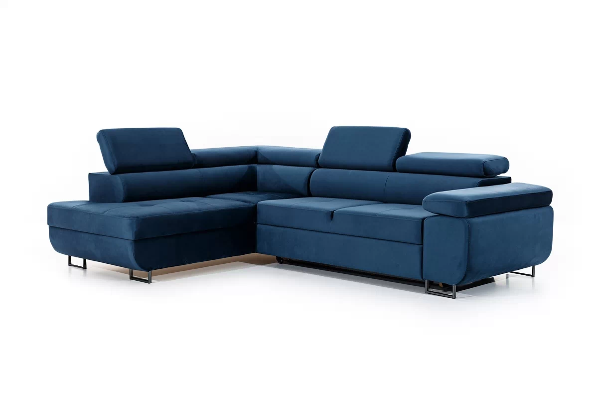 Rozkladacia rohová sedacia súprava Annabelle L ľavá - tmavomodrý zamat Monolith 77 / čierne nožičky Rohová sedacia súprava s funkciou spania Annabelle L Ľavá strana - granátová zamat hydrofobowy Monolith 77 / nožičky čierny
