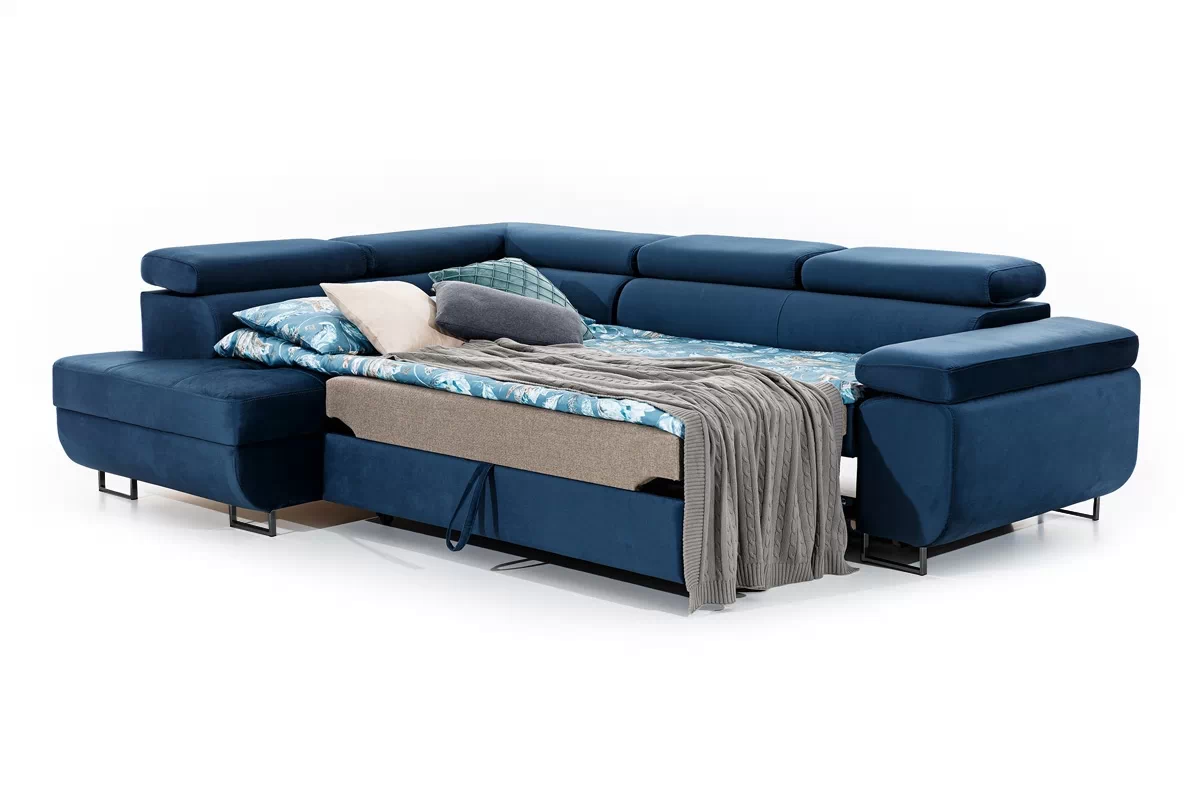 Rozkladacia rohová sedacia súprava Annabelle L ľavá - tmavomodrý zamat Monolith 77 / čierne nožičky Rohová sedacia súprava s funkciou spania Annabelle L Ľavá strana - granátová zamat hydrofobowy Monolith 77 / nožičky čierny