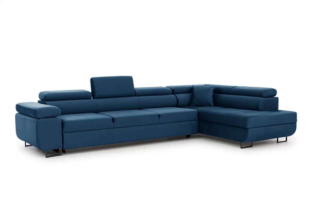 Rozkládací rohová sedací souprava Annabelle Maxi pravá - tmavě modrá Monolith 77 / černé nožky Rohová sedací souprava rozkládací Annabelle Maxi pravá - tmavě modrá samet hydrofobní  Monolith 77 / Nohy černá