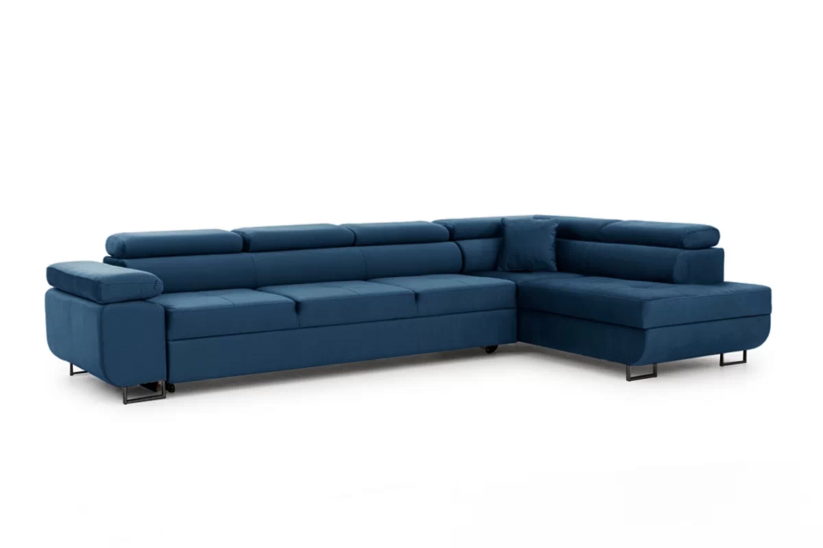 Rozkládací rohová sedací souprava Annabelle Maxi pravá - tmavě modrá Monolith 77 / černé nožky Rohová sedací souprava rozkládací Annabelle Maxi pravá - tmavě modrá samet hydrofobní  Monolith 77 / Nohy černá