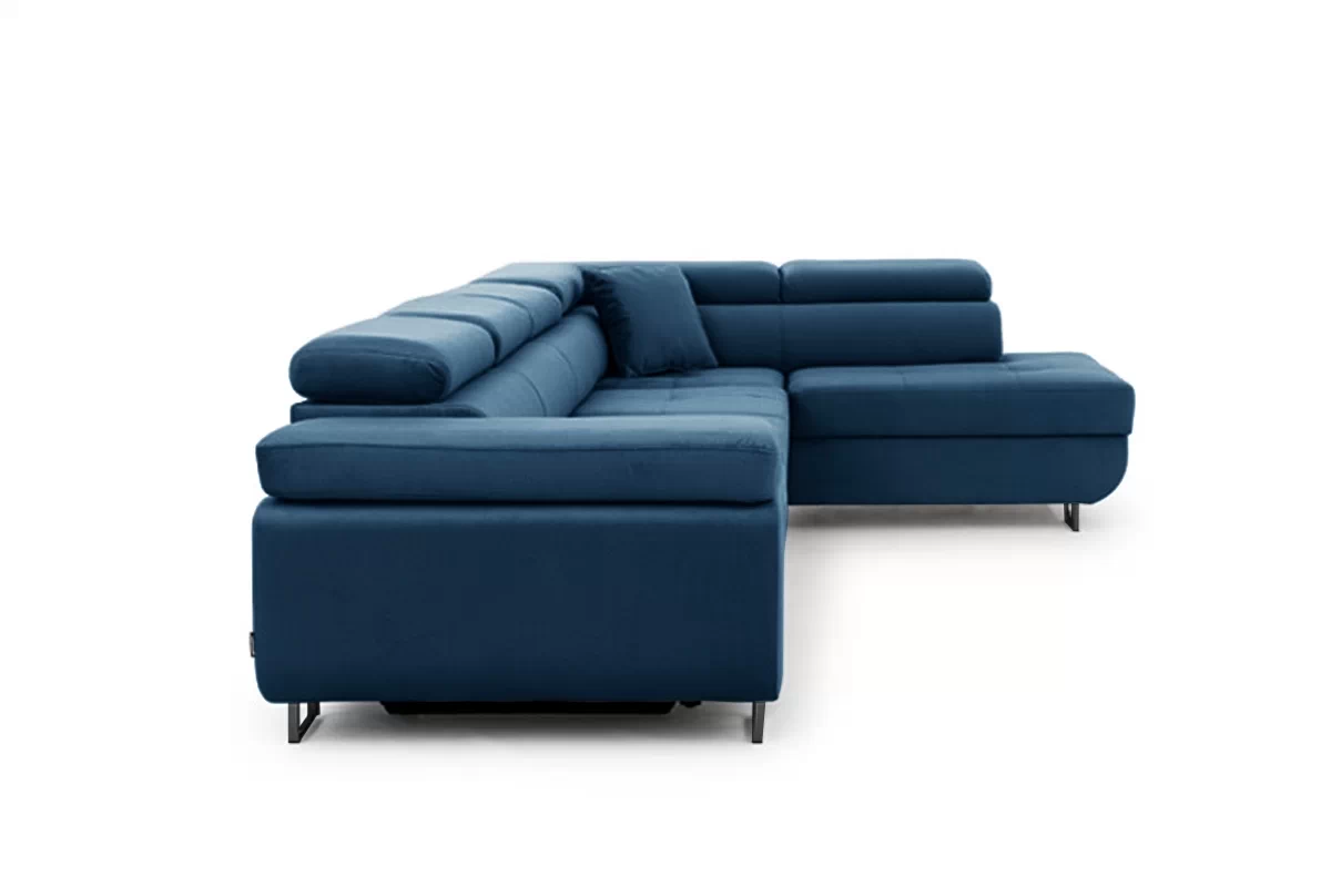 Rozkládací rohová sedací souprava Annabelle Maxi pravá - tmavě modrá Monolith 77 / černé nožky Rohová sedací souprava rozkládací Annabelle Maxi pravá - tmavě modrá samet hydrofobní  Monolith 77 / Nohy černá