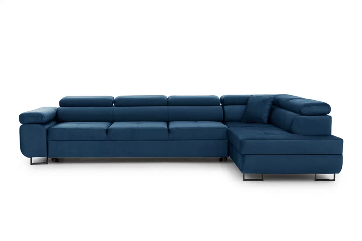 Rozkládací rohová sedací souprava Annabelle Maxi pravá - tmavě modrá Monolith 77 / černé nožky Rohová sedací souprava rozkládací Annabelle Maxi pravá - tmavě modrá samet hydrofobní  Monolith 77 / Nohy černá