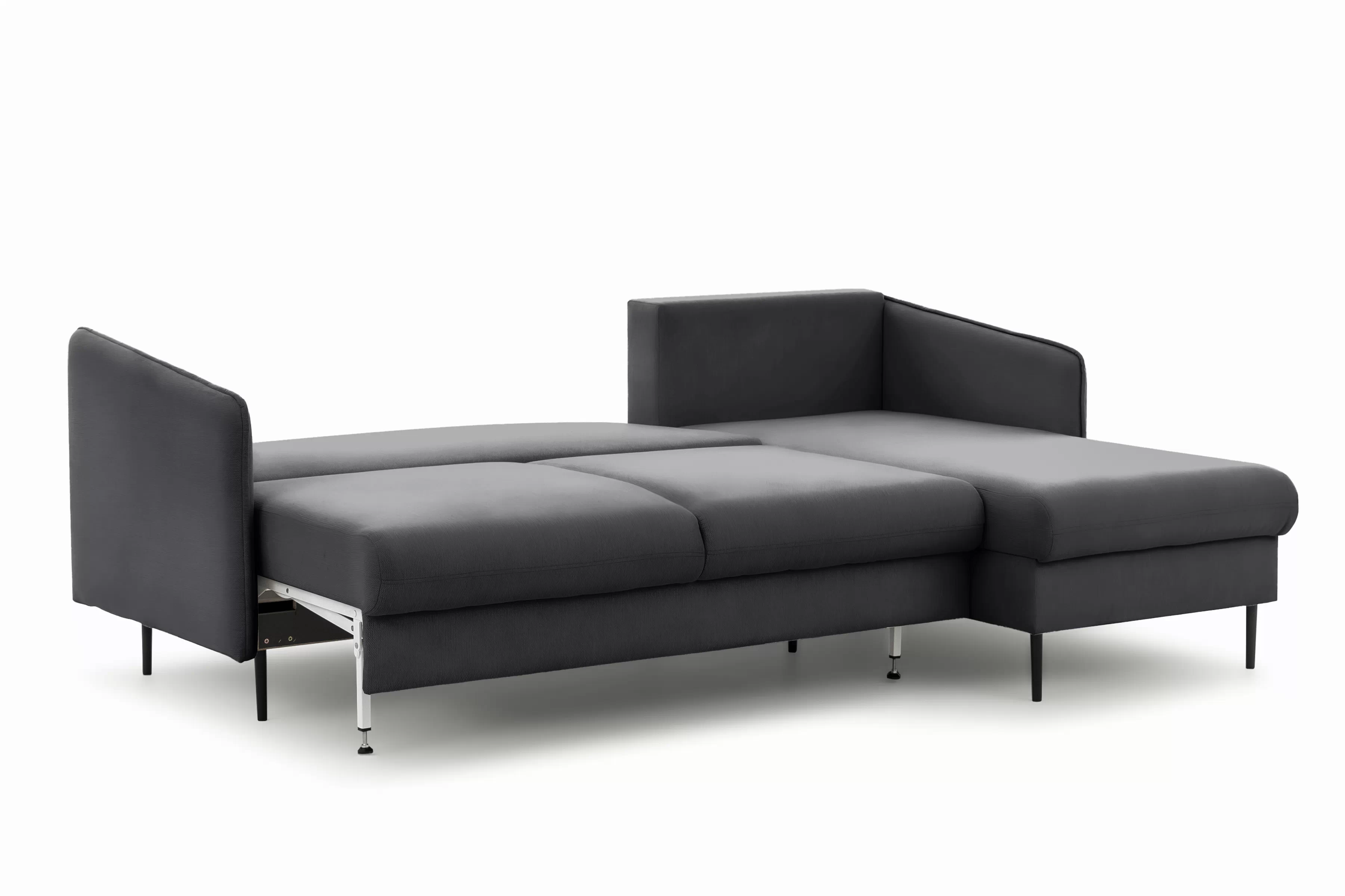 Rozkladacia rohová sedačka Taila Mini pravá - šedý zamat Velluto 18 / čierne nožičky Rohová sedacia súprava s funkciou spánku Taila Mini pravá strana - šedý velúr Velluto 18 / čierny nožičky