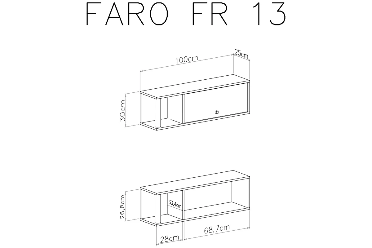 Police závěsná se skříňkou Faro FR13 - Bílý lux / Dub artisan Police závěsná se skříňkou Faro FR13 - Bílý lux / Dub artisan - schemat