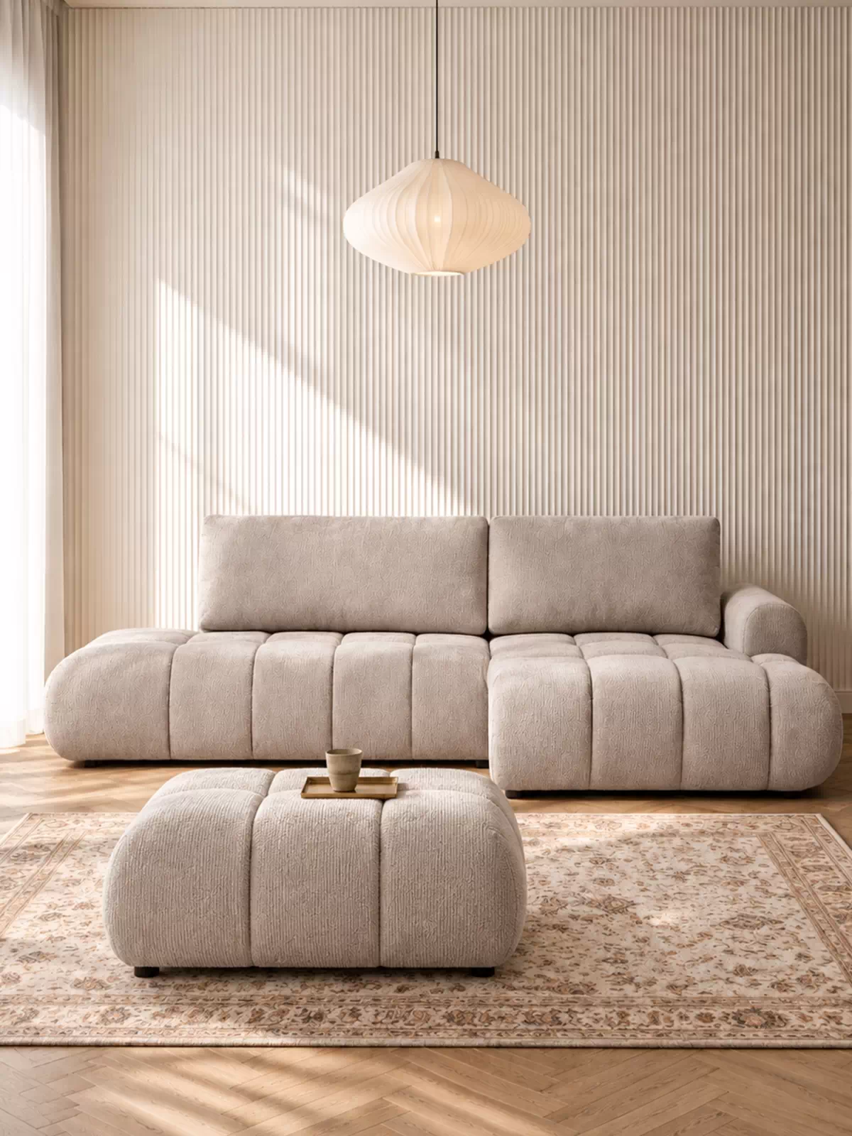 Čalúnená puf Lutario Mini - béžový šenil Vibe 08 Taburet čalúnená Lutario Mini - béžový šenil Vibe 08