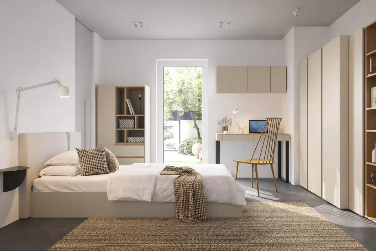 Študentský regál Luca 80 cm so zásuvkami - piesková béžová / olejovaný dub Regál Pre mladých Luca 80 cm so zásuvkami - Béžová Pieskový / Dub olejowany