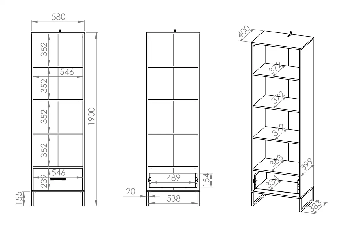 Regál se zásuvkou Kawana 03 na kovové podstavě 60 cm - Černý / craft Podstavec / ocel premium Regál z szuflada Colt 03 na kovové podstavě 60 cm - Černý / craft Podstavec / ocel premium - Rozměry