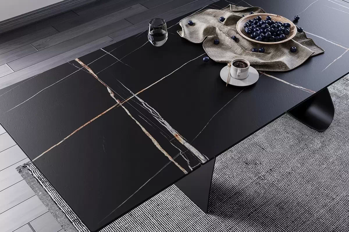 Rozkladací stôl Aleniro 160-240x90 cm - čierny mramor / čierny Stôl rozkladany Aleniro 160-240x90 cm - Čierny mramor / Čierny
