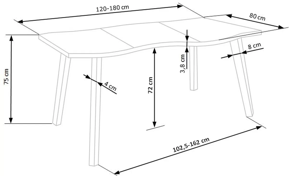 Sanvi bővíthető étkezőasztal 120-180x80 cm - natúr / fekete lábak stol rozkladany dickson 120-160/80 - fekete
