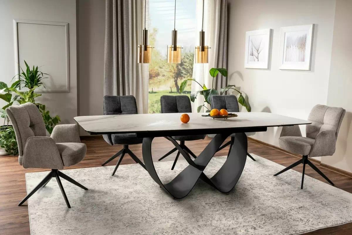 Rozkladací stôl Elunari 160-240x90 cm - prírodný mramor cloud / čierny mat Stôl rozkladany Elunari 160-240x90 cm - Biely mramor / Čierny mat