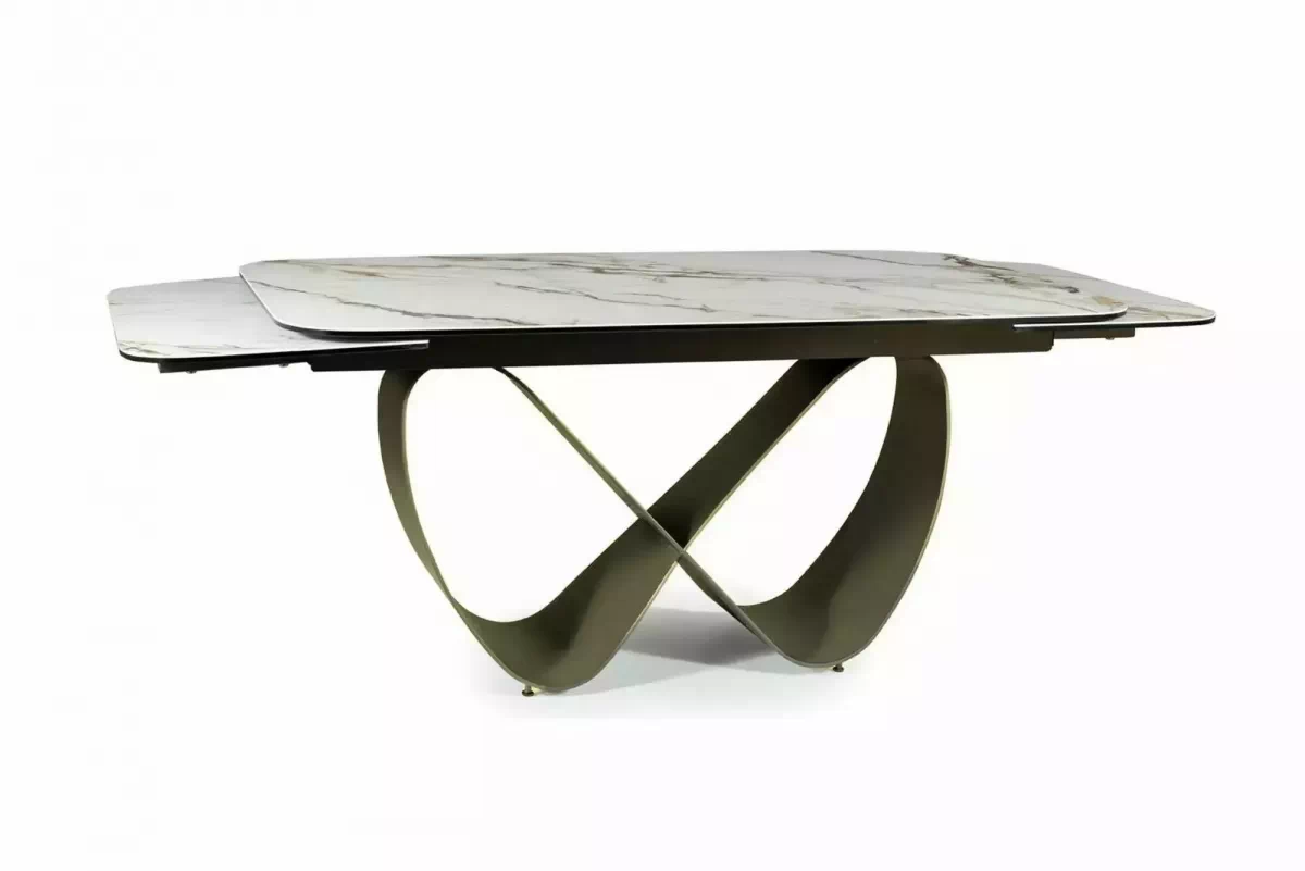 Rozkladací stôl Elunari 160-240x90 cm - mramor amber bianco / matná meď Stôl rozkladany Elunari 160-240x90 cm - mramor amber bianco / miedz mat