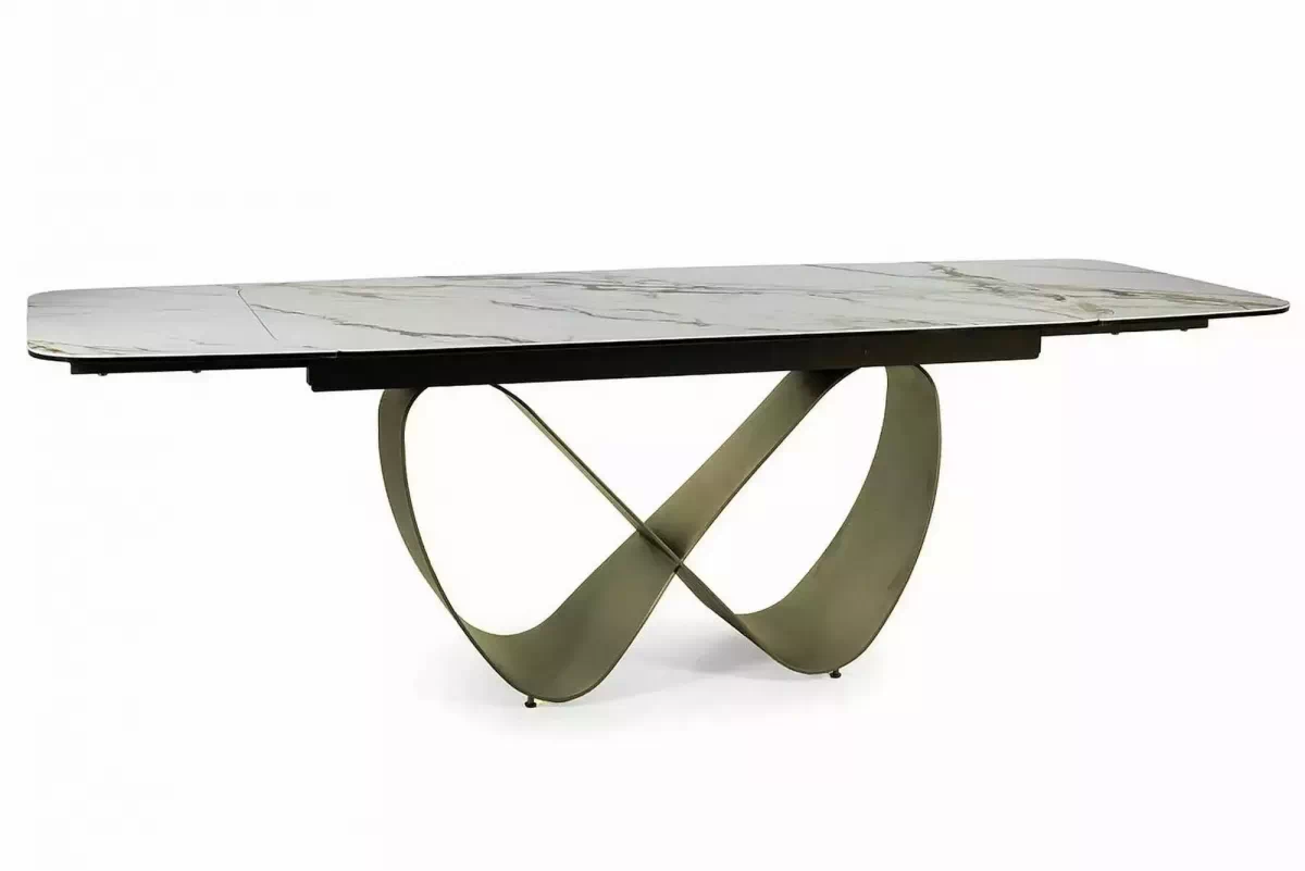 Rozkladací stôl Elunari 160-240x90 cm - mramor amber bianco / matná meď Stôl rozkladany Elunari 160-240x90 cm - mramor amber bianco / miedz mat